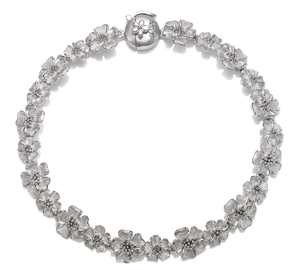 Ariva Sterling Silver Textured Flower Link Bracelet