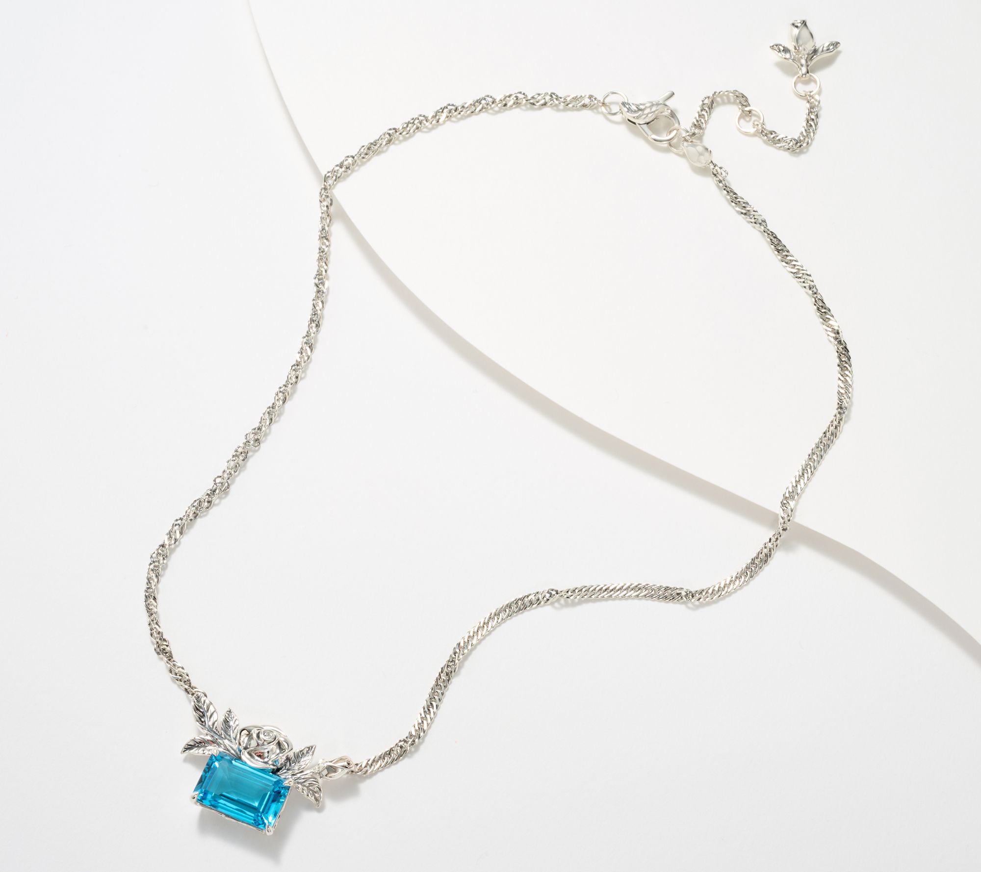 Third Person Sterling Emerald Cut Gemstone Rose Necklace