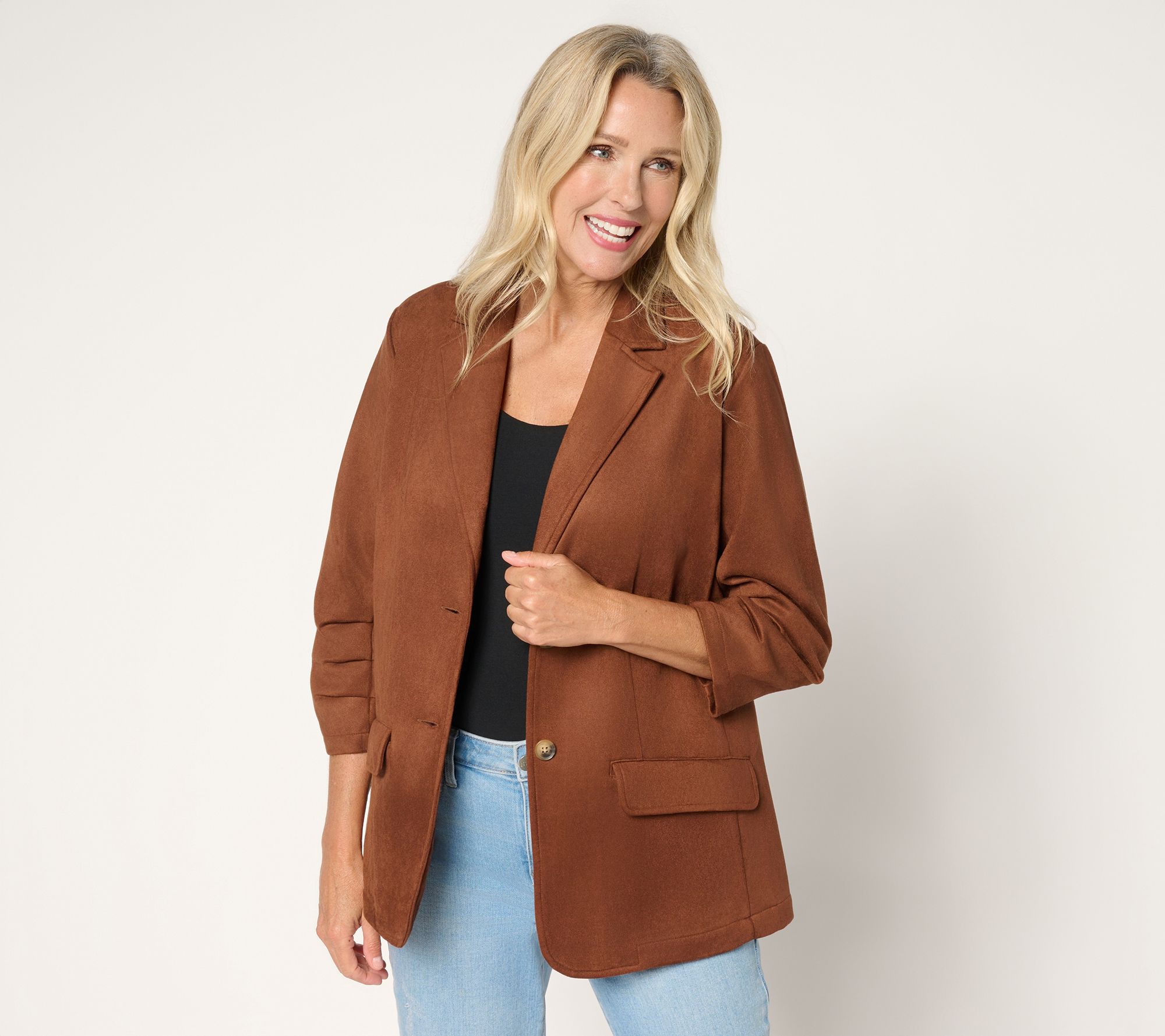 Ree by The Pioneer Woman Regular Suede Scrunched Sleeve Blazer