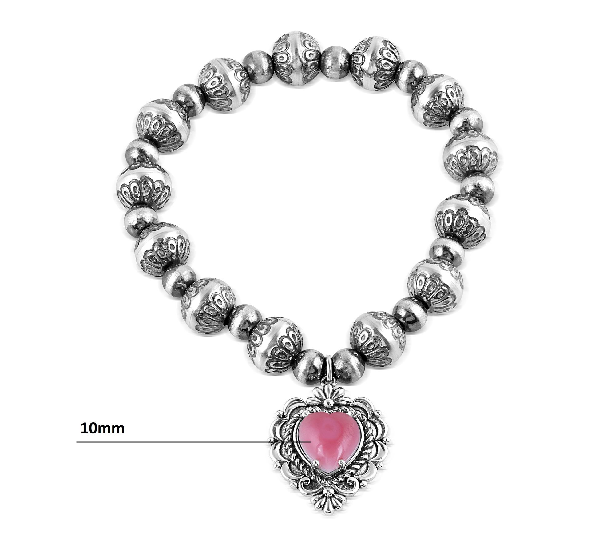American West Sterling Gemstone Heart Charm Beaded Bracelet
