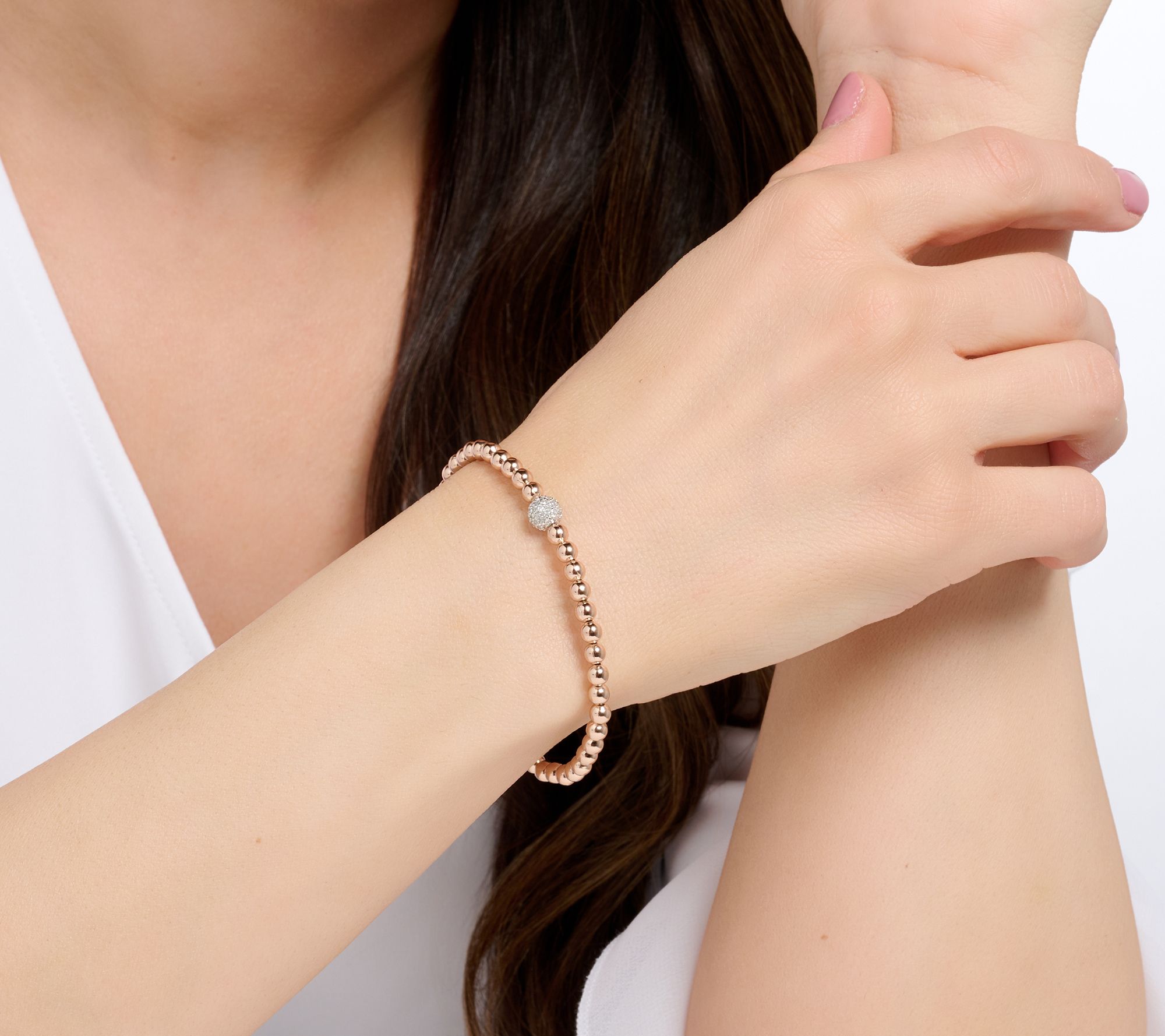 Accents by Affinty Single Pave Bead 0.24 cttw Bracelet, Sterl