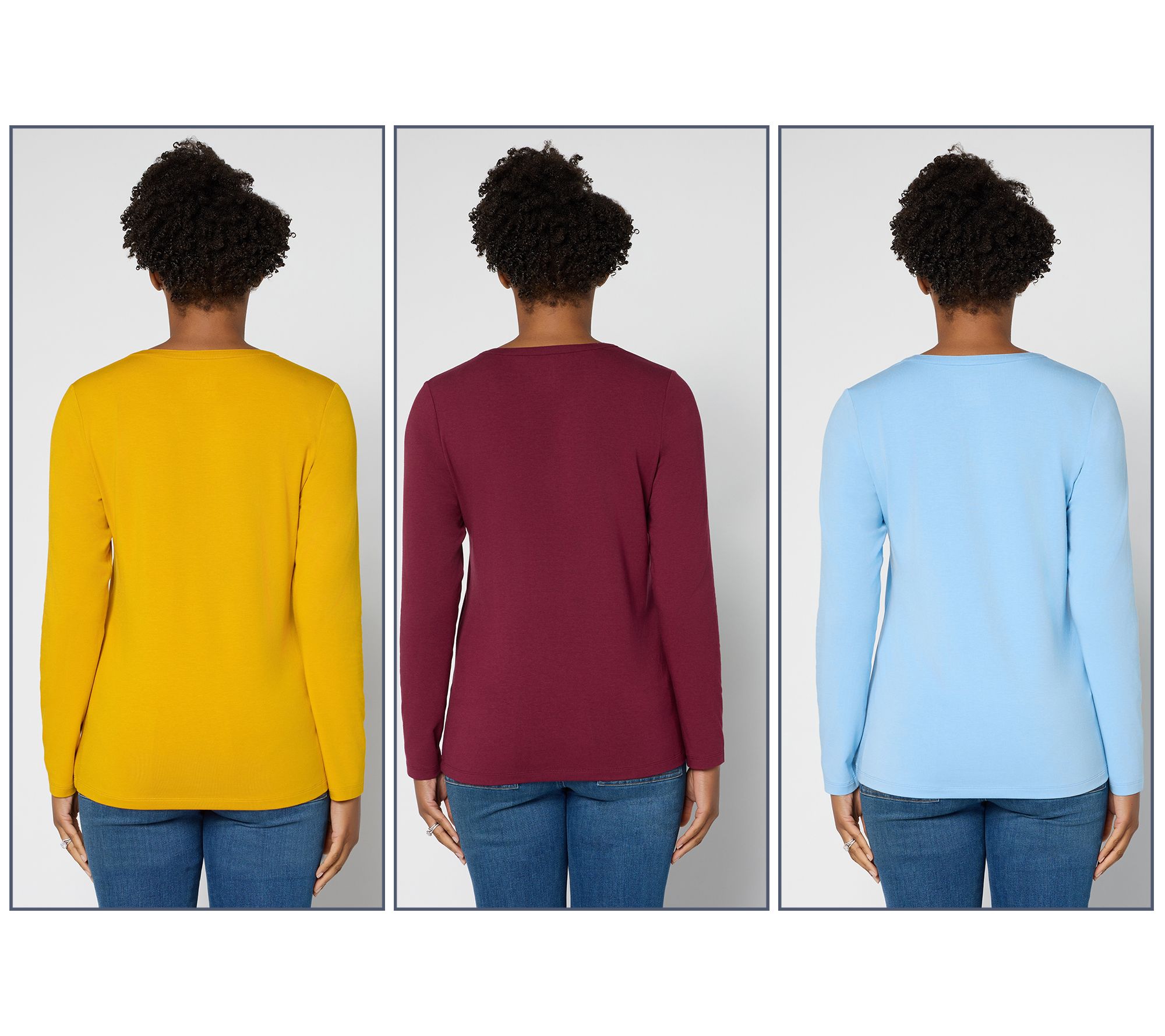 Denim & Co. Essentials So Soft Jersey 3-Pack Long Sleeve Tops