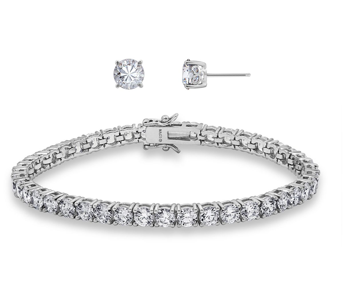 Diamonique Tennis Bracelet & Earrings Set, Sterling Silver
