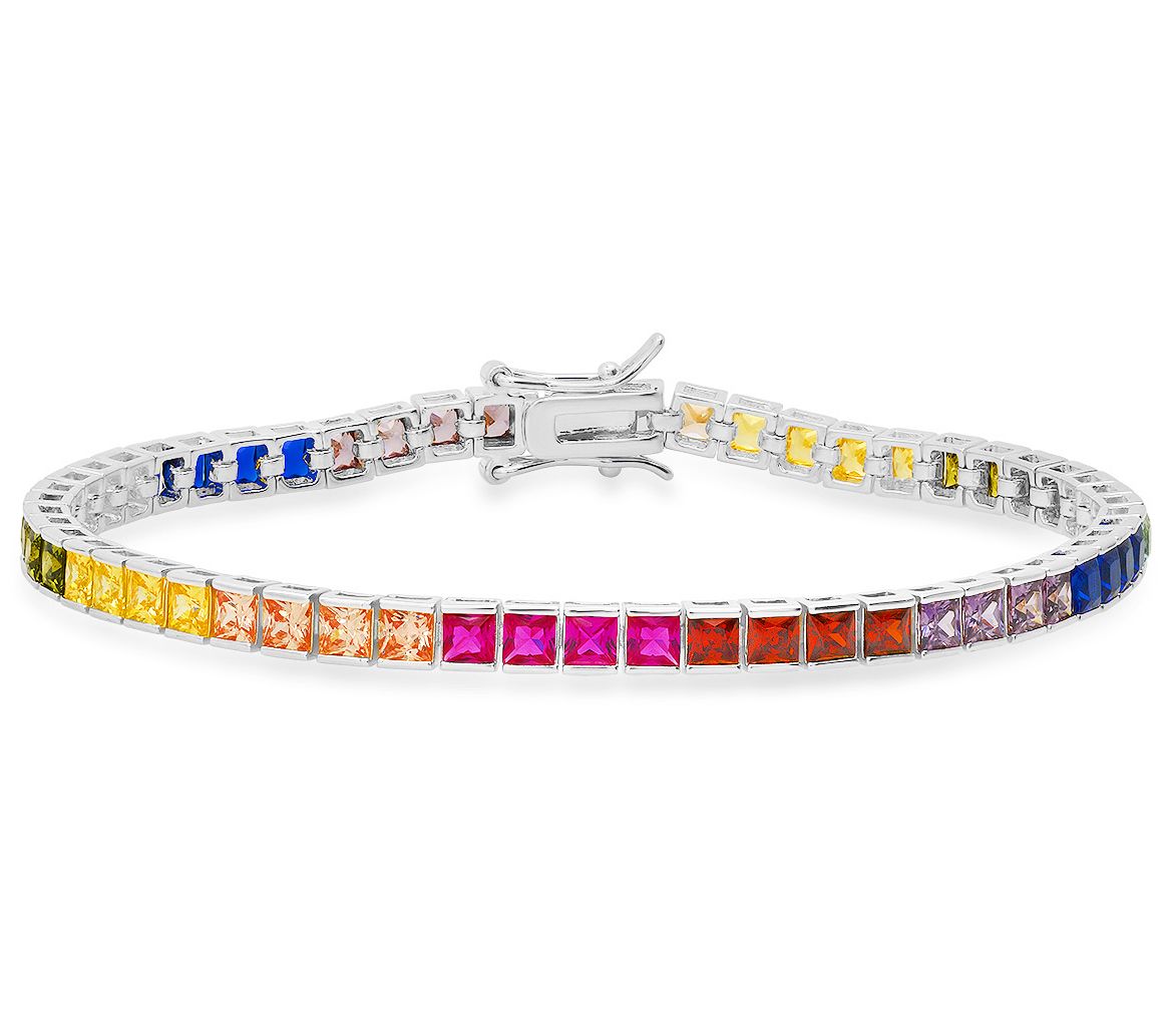 Sterling Silver Multi-Color Simulated Diamond Tennis Bracelet