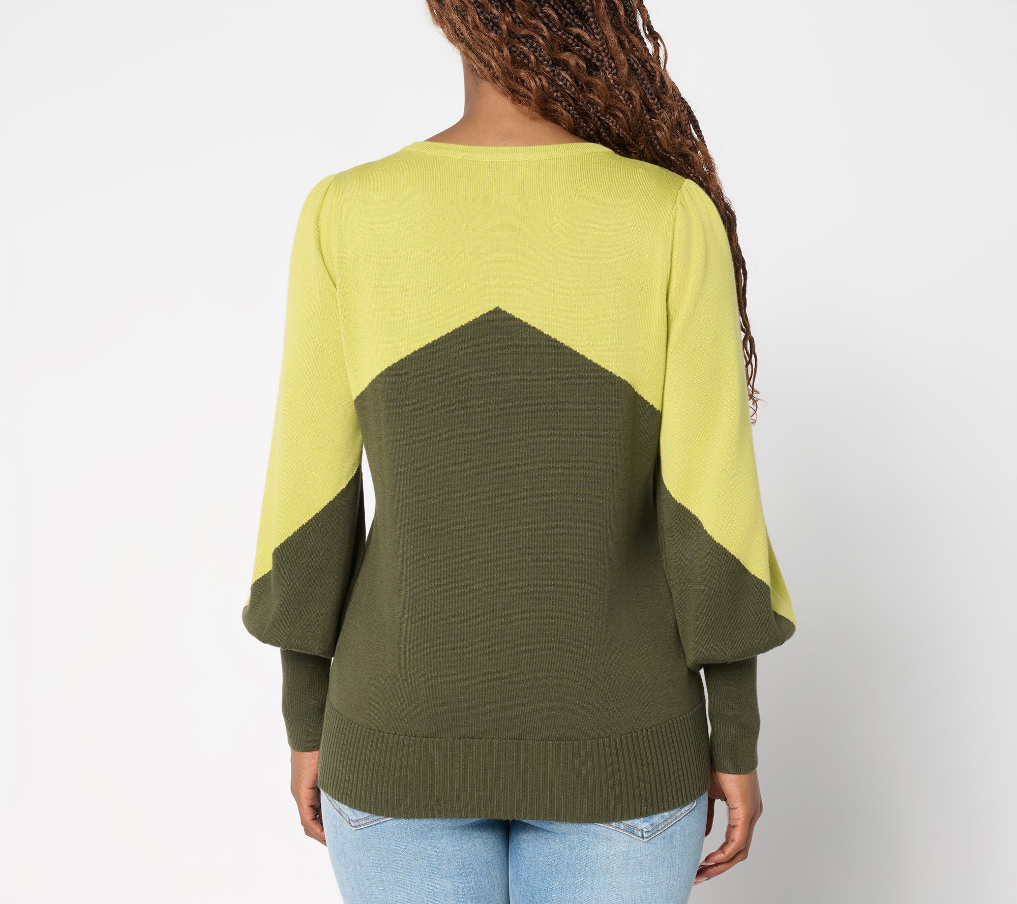 Belle by Kim Gravel Diagonal Color Block Blouson Sweater