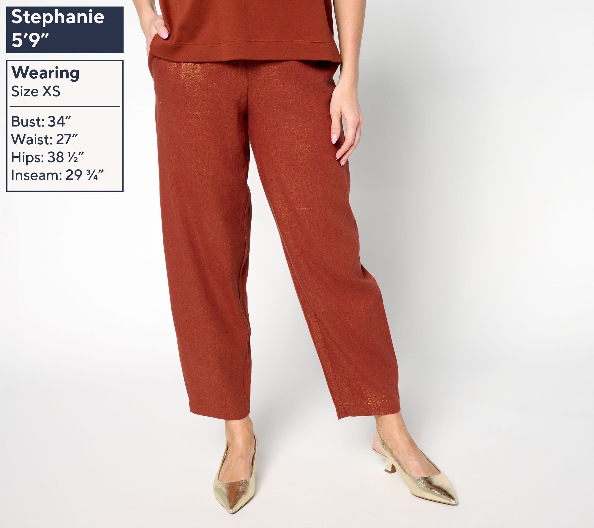 Carla Rockmore Collection Regular Foil Linen Blend Lantern Pant