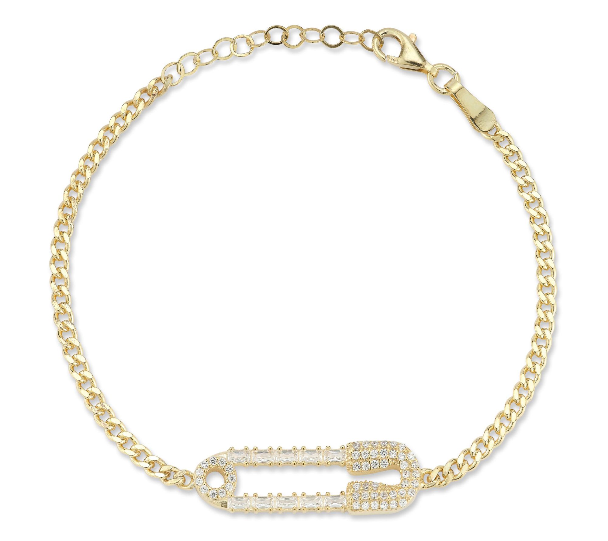 Sterlina Silver Pave Safety Pin Bracelet, Sterling