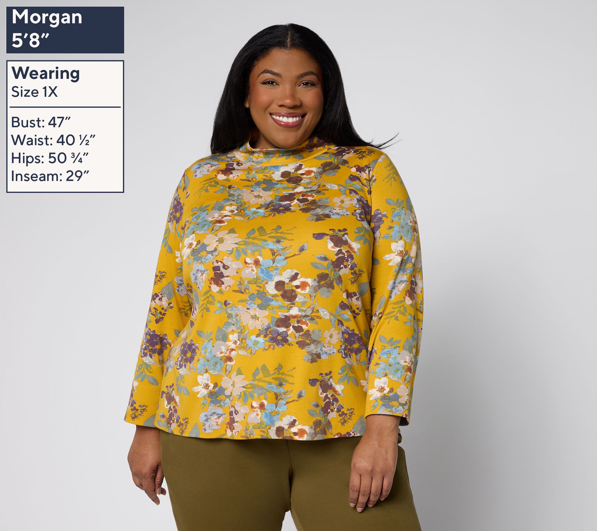 Martha Stewart Signature Floral Printed Mock Neck Top