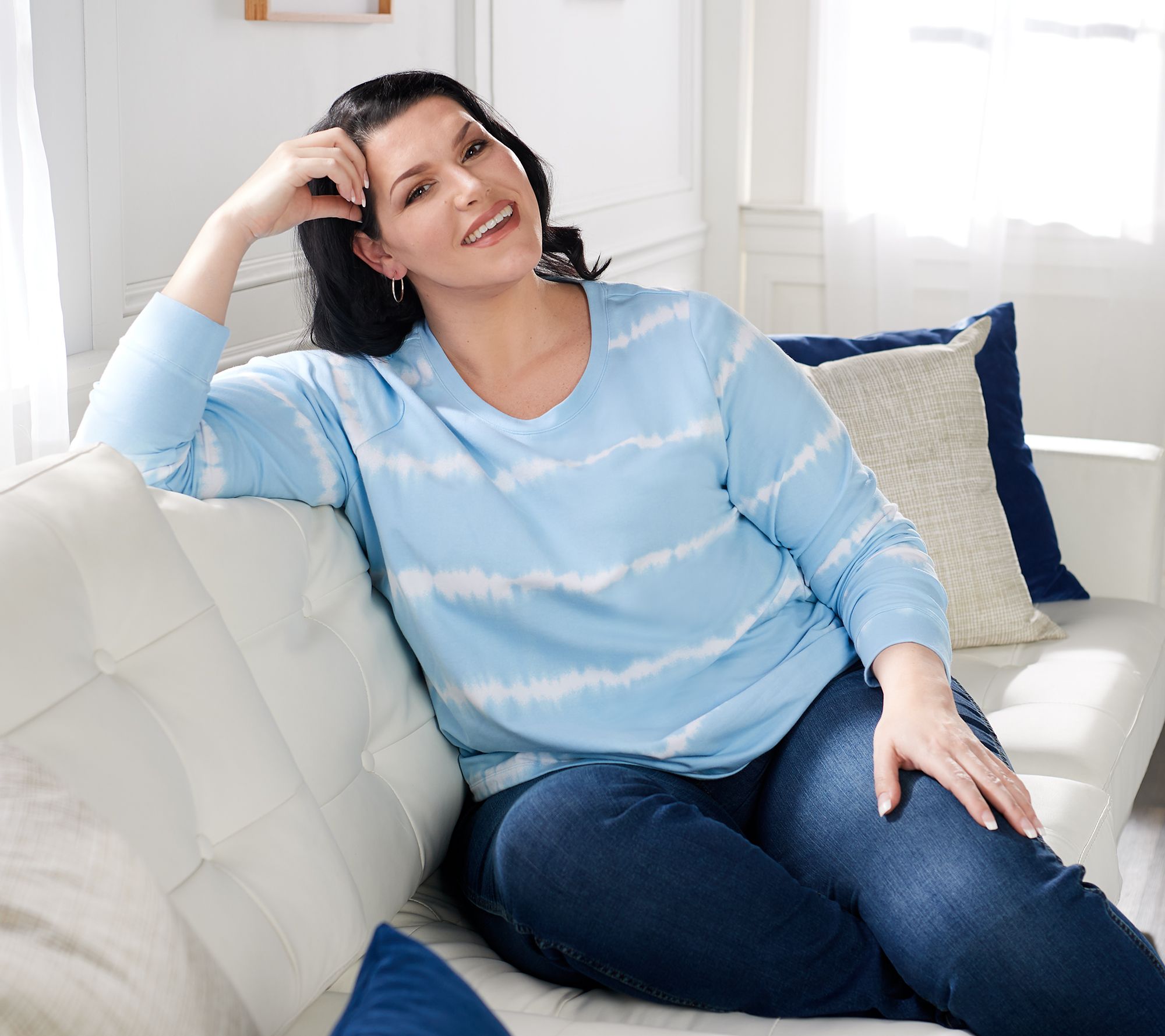 Denim & Co. Tie-Dye French Terry Long-Sleeve Sweatshirt