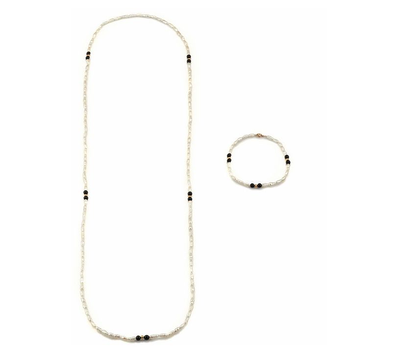 Alkeme 14K Gold Cultured Pearl & Onyx Necklace & Bracelet Set