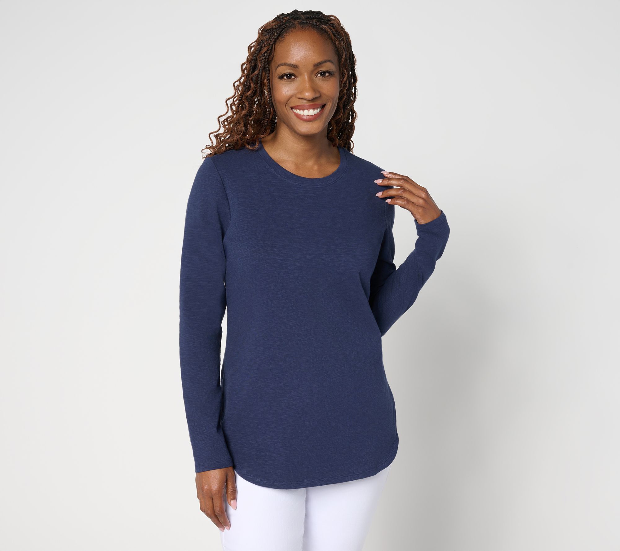 Denim & Co. Essentials Textured Knit Bracelet Sleeve Round Neck Top