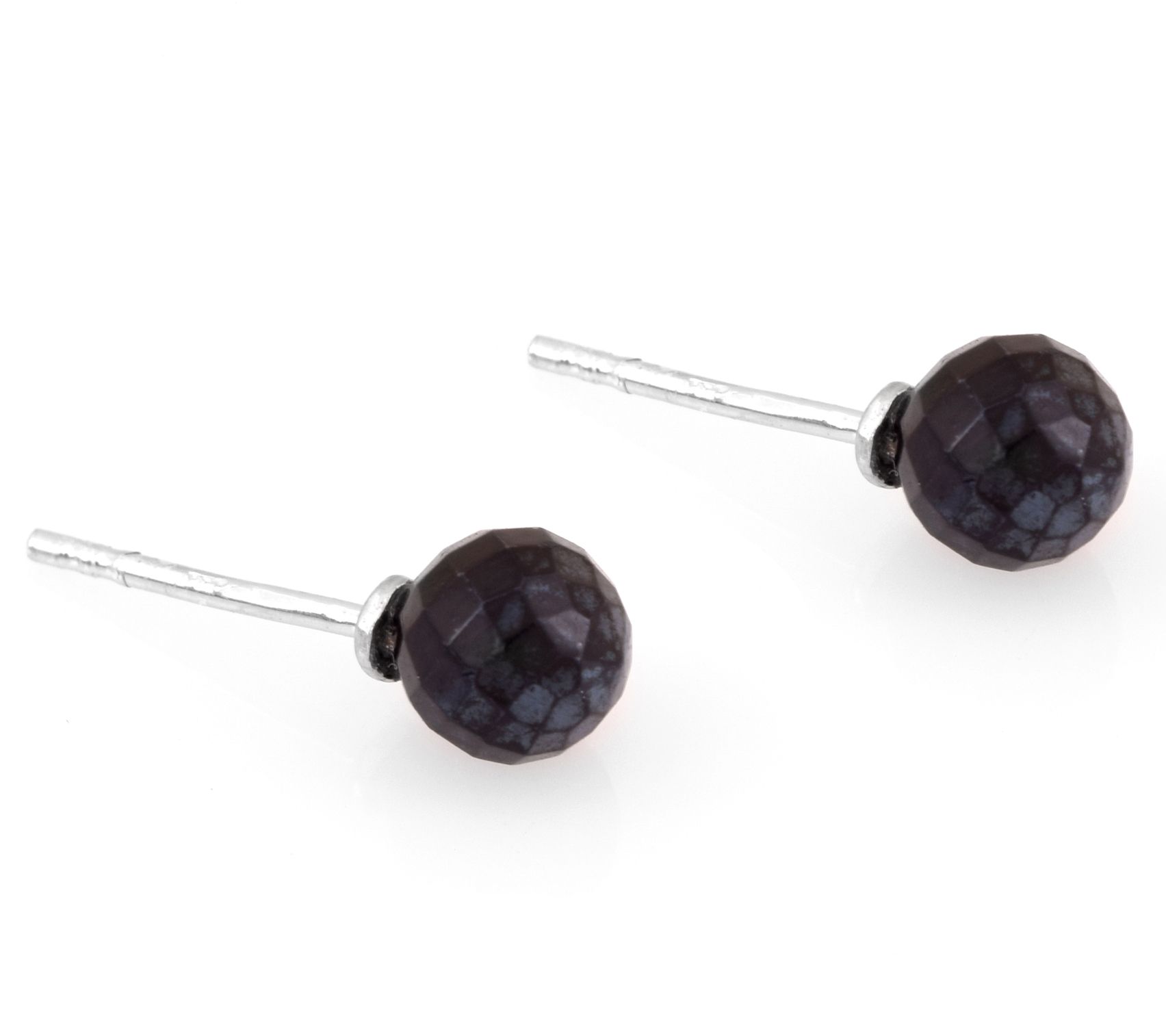 Sterling Silver Coated Black Spinel Stud Earrings