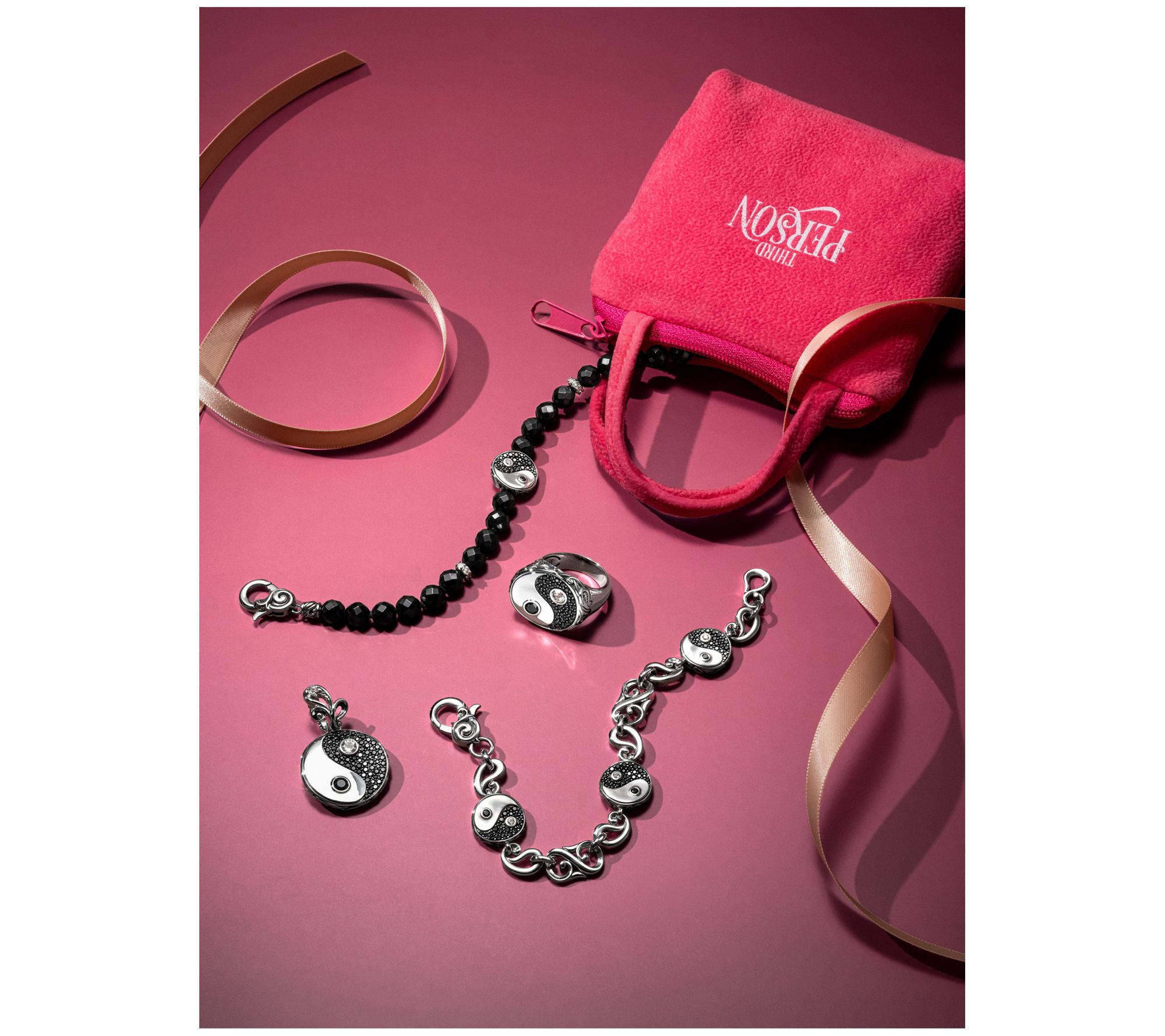 Third Person Sterling Gemstone Bead & YinYang Bracelet