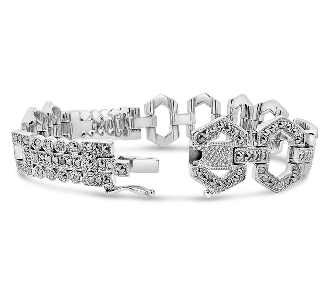 Dallas Prince Sterling Chrome Marcasite Fancy Link Bracelet