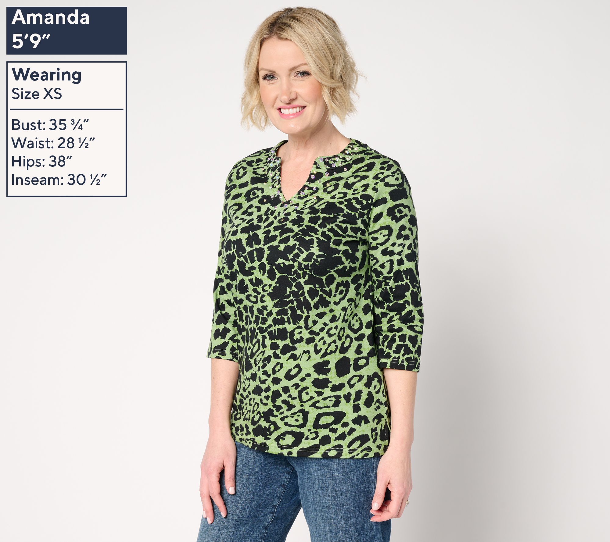 Quacker Factory Angel's Wild Side 3/4 Sleeve Knit Top