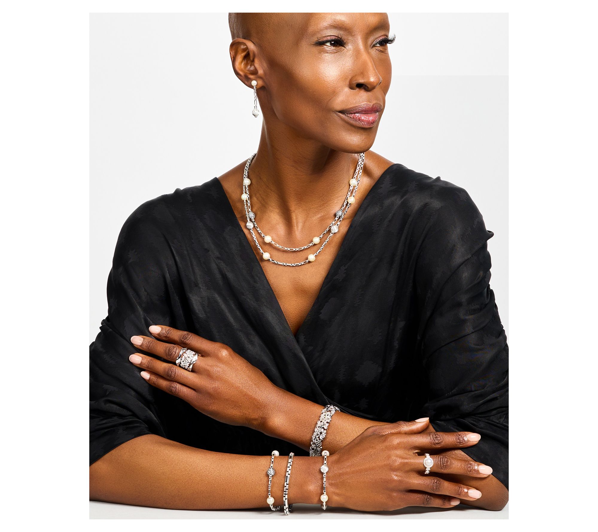 Christian James by Scott Grimes Sterling Silver Cultured Pearl Floral Bracelet