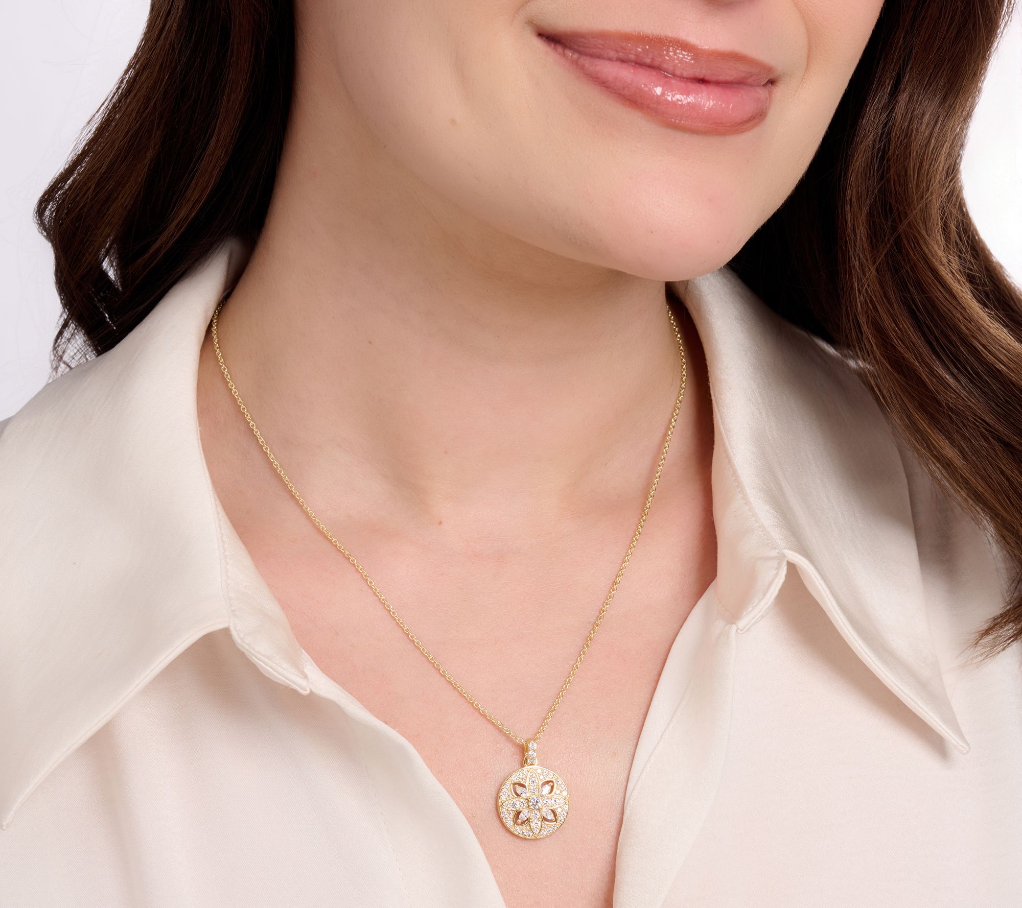 Diamonique x Kathy Levine Sand Dollar Circle Necklace Sterling Silver