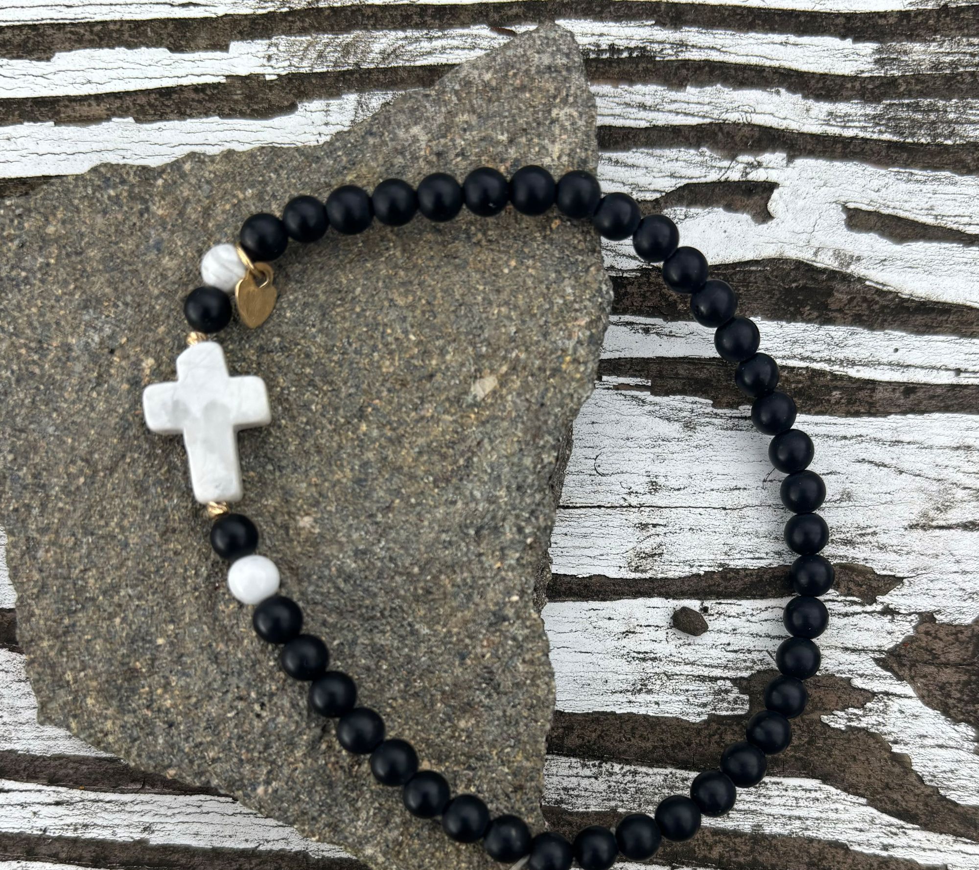 Alkeme 10K Gold Gemstone Bead & Cross Bracelet