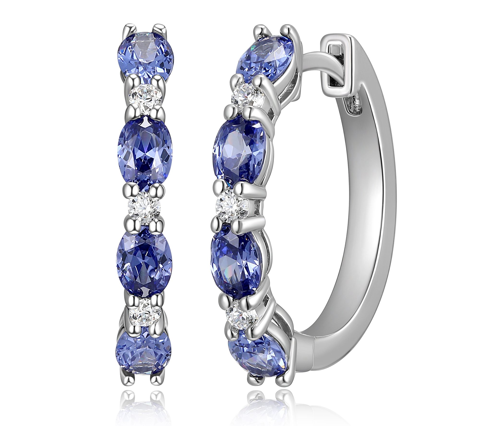 Diamonique & Simulated Tanzanite Hoop Earrings, Sterling