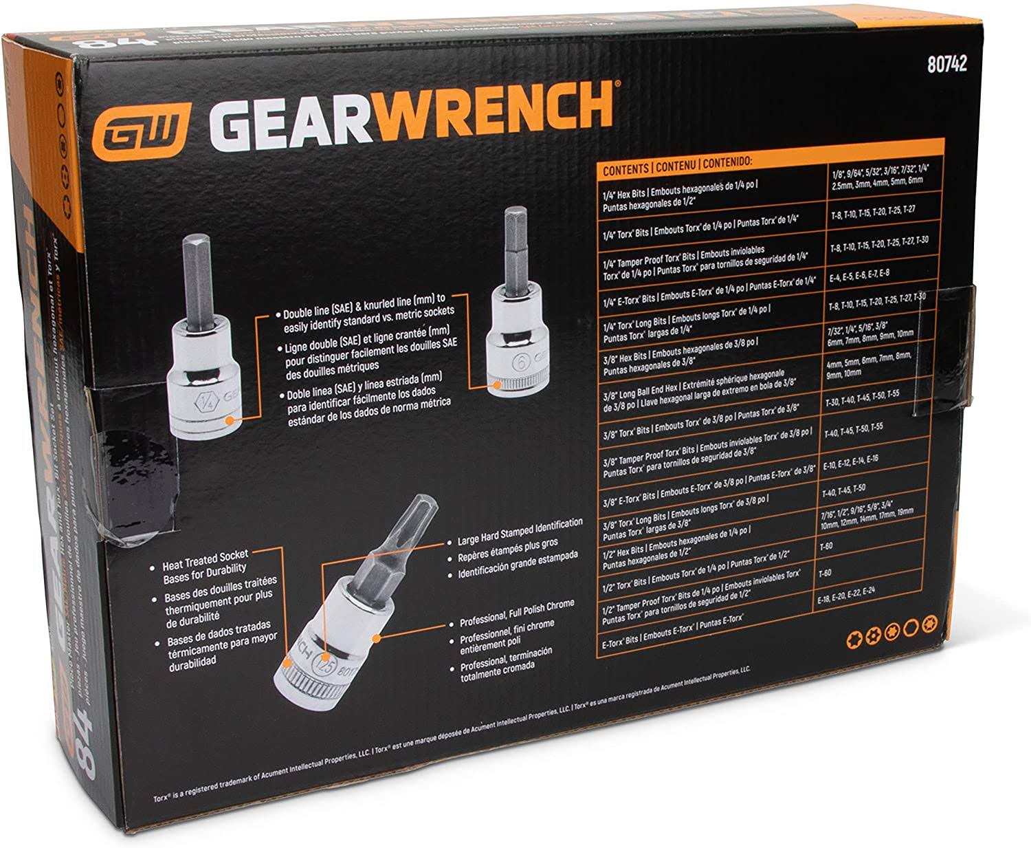 GearWrench 80742 Master SAE u0026 Metric Hex u0026 Torx Bit Socket Set - 84 Piece