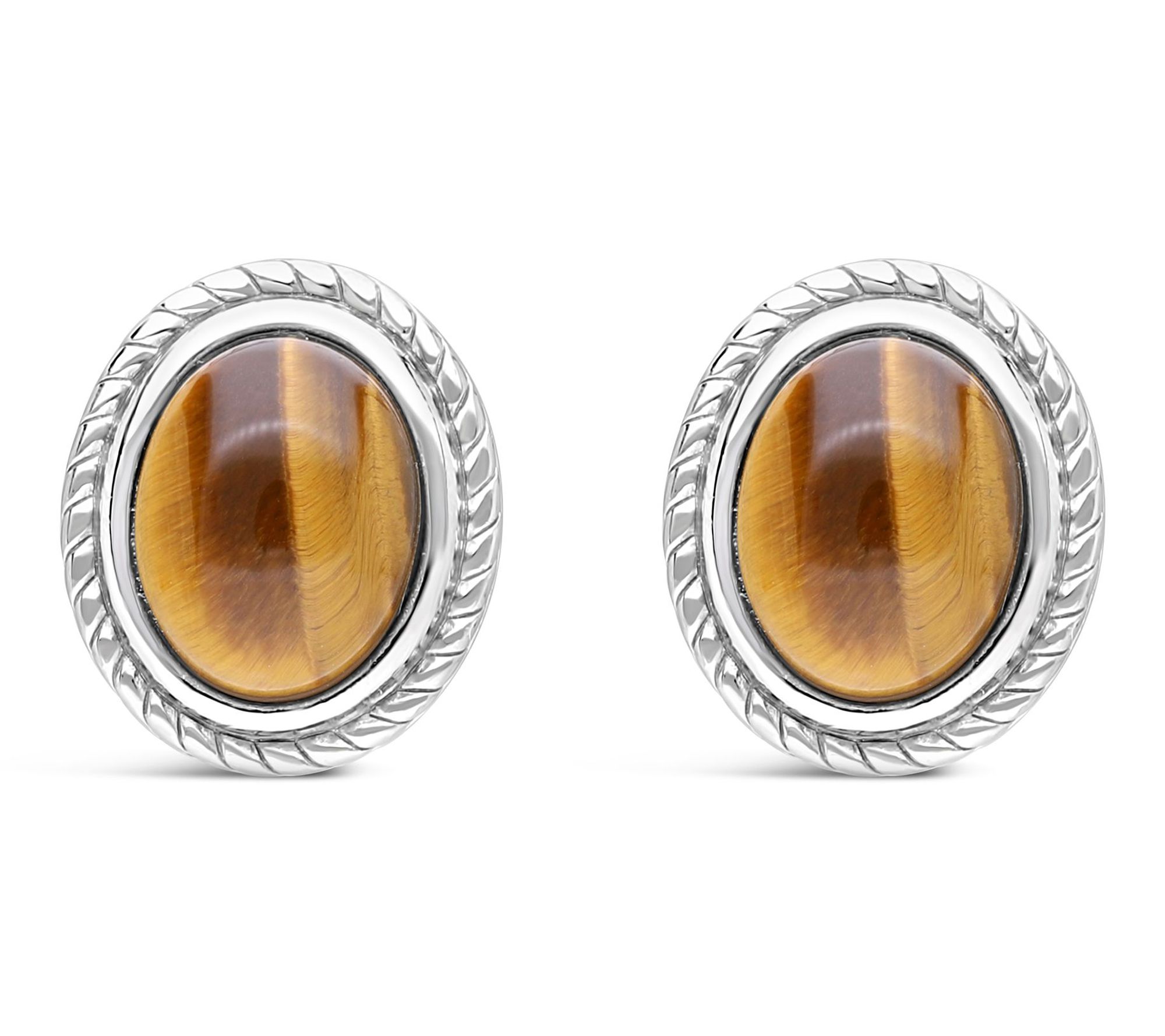 Ariva Sterling Silver Tiger Eye Arden Button Earrings