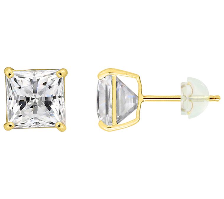 Diamonique 3.00 cttw Princess-Cut Stud Earrings, 14K Gold