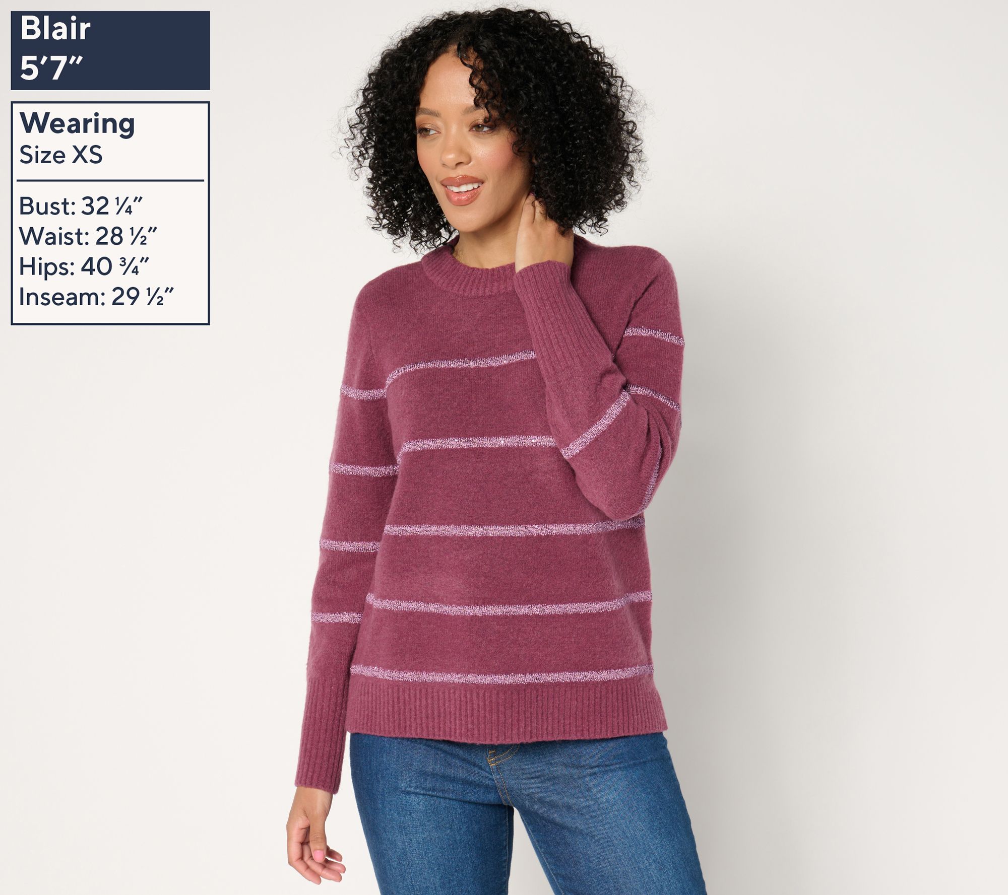 Isaac Mizrahi Live! Apres Mini Sequin Stripe Pullover Sweater