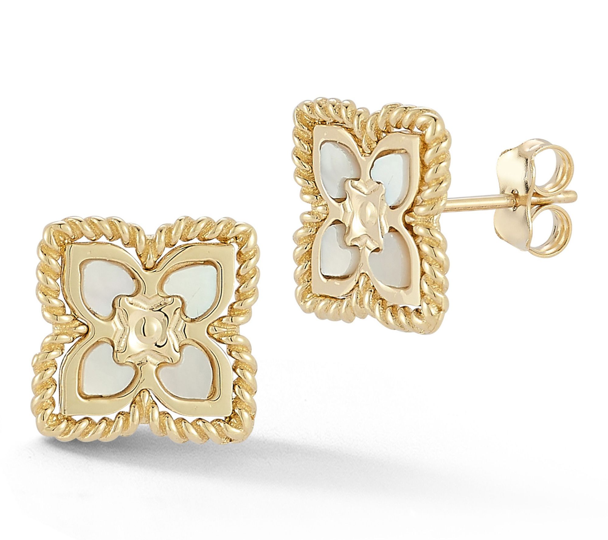 Luminosa Gold Mother of Pearl Flower Stud Earrings, 14K