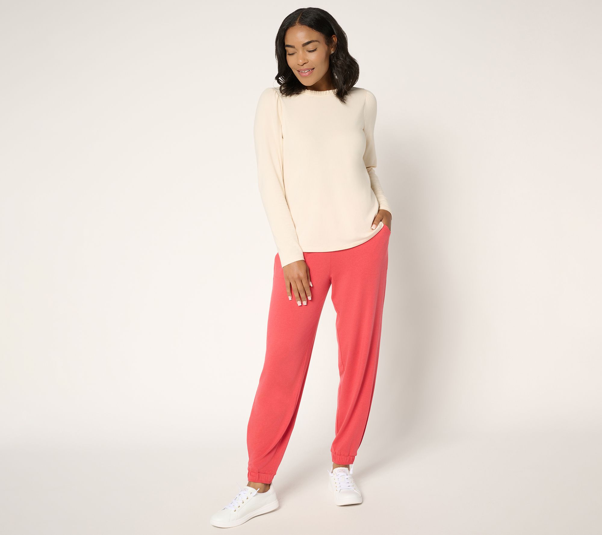 AnyBody Regular Cozy Knit Side Pleat Jogger with Pockets