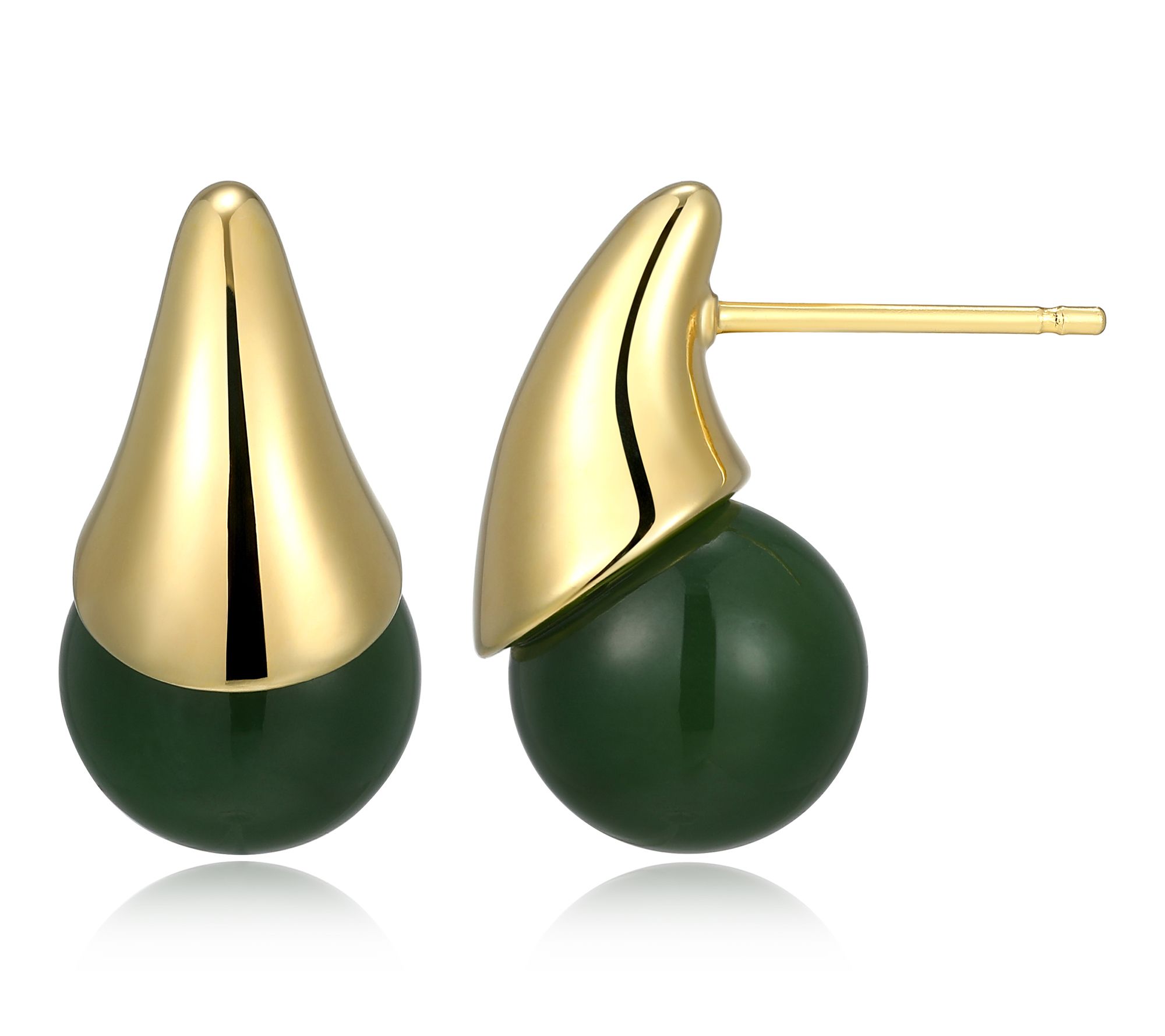 Dynasty Jade Ball Stud Earrings, 18k Gold Plated