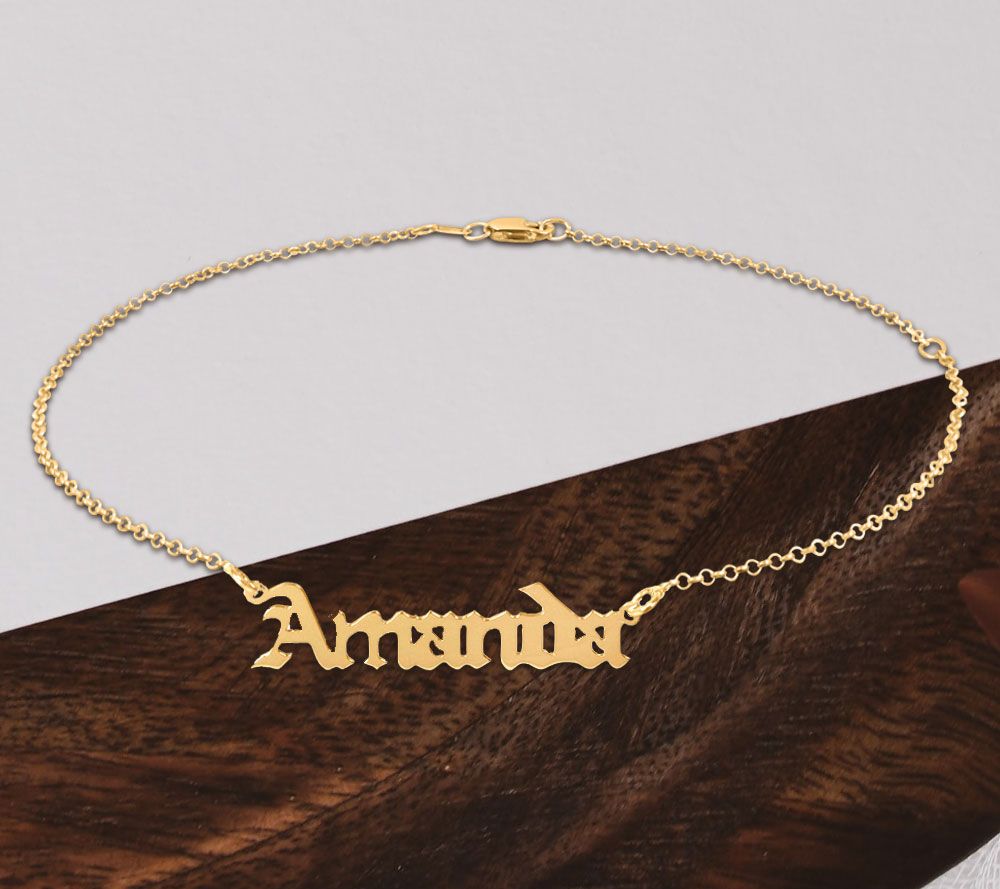 14K Gold Plated Personalized Adjustable Name An kle Bracelet