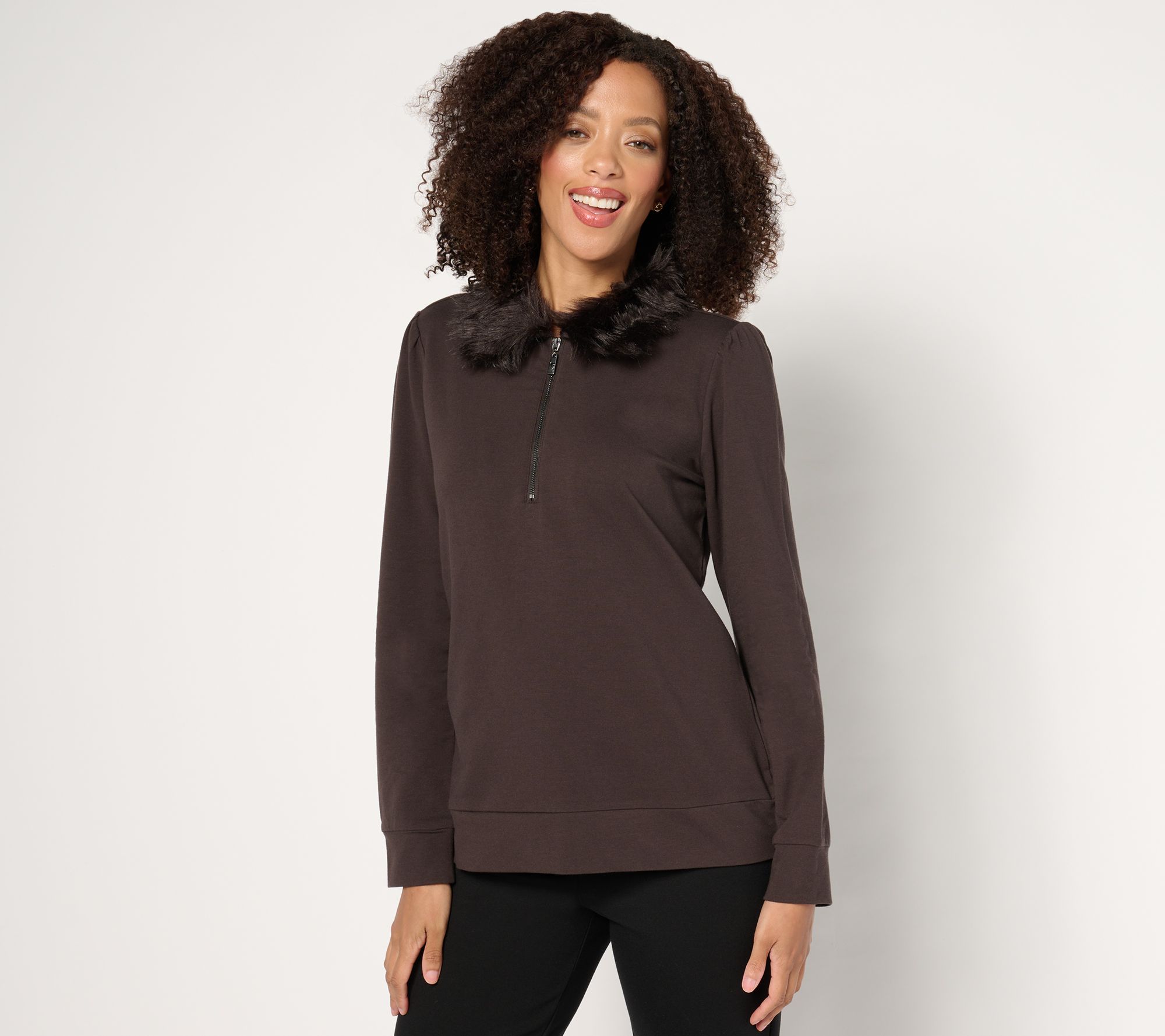 Jingle Belles by Kim Gravel Faux Fur Half Zip Sweatshirt