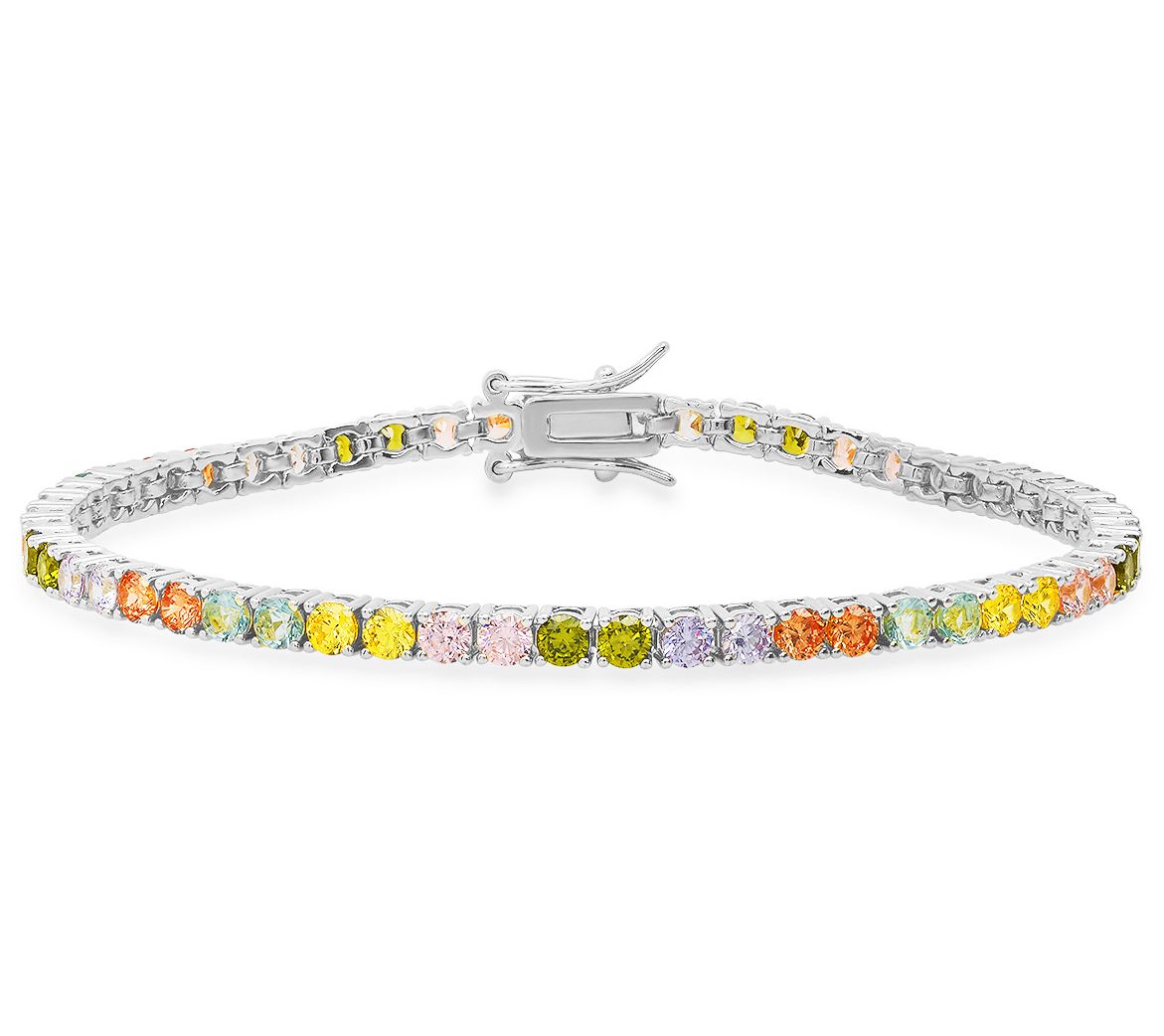 Sterling Silver Colorful Simulated Diamond Tennis Bracelet