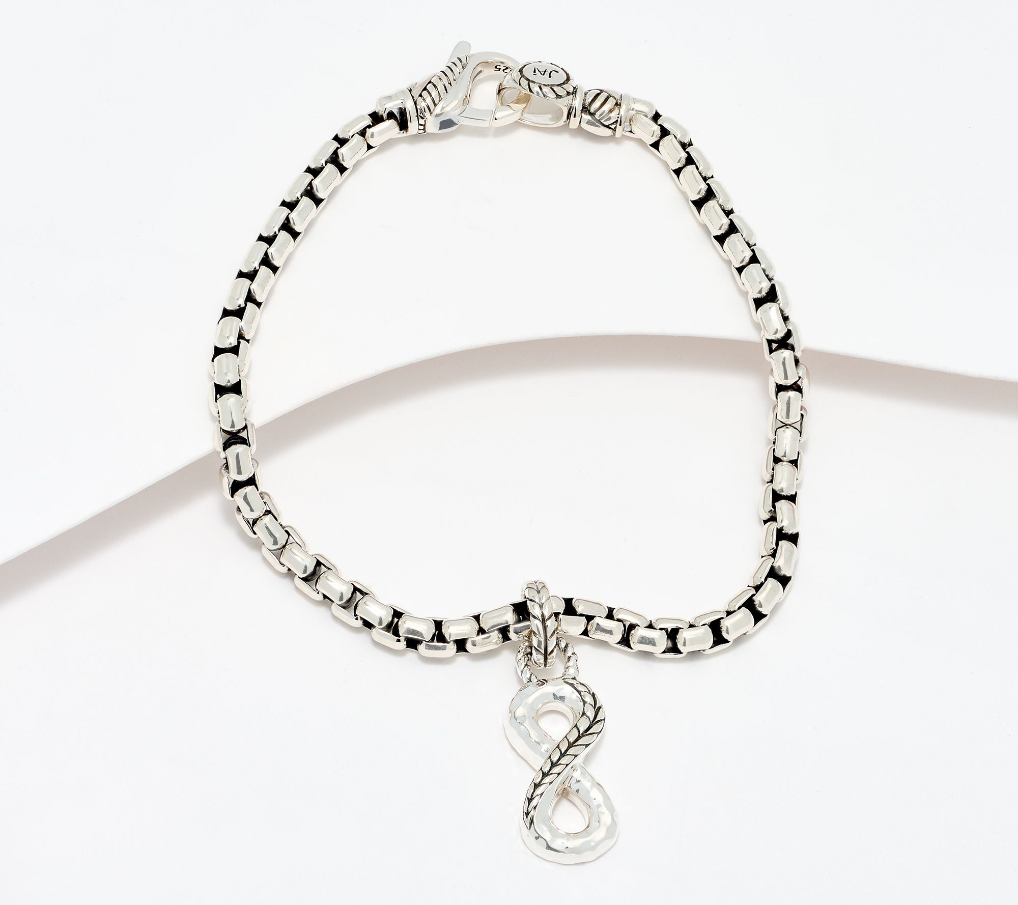 JAI Sterling Silver Symbols of Love 3.7mm Box Chain Charm Bracelet