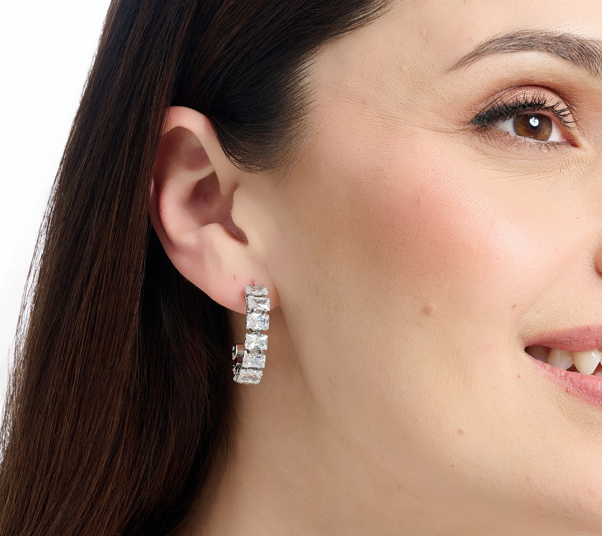 Steel by Diamonique Baguette Cut Hoop Earrings