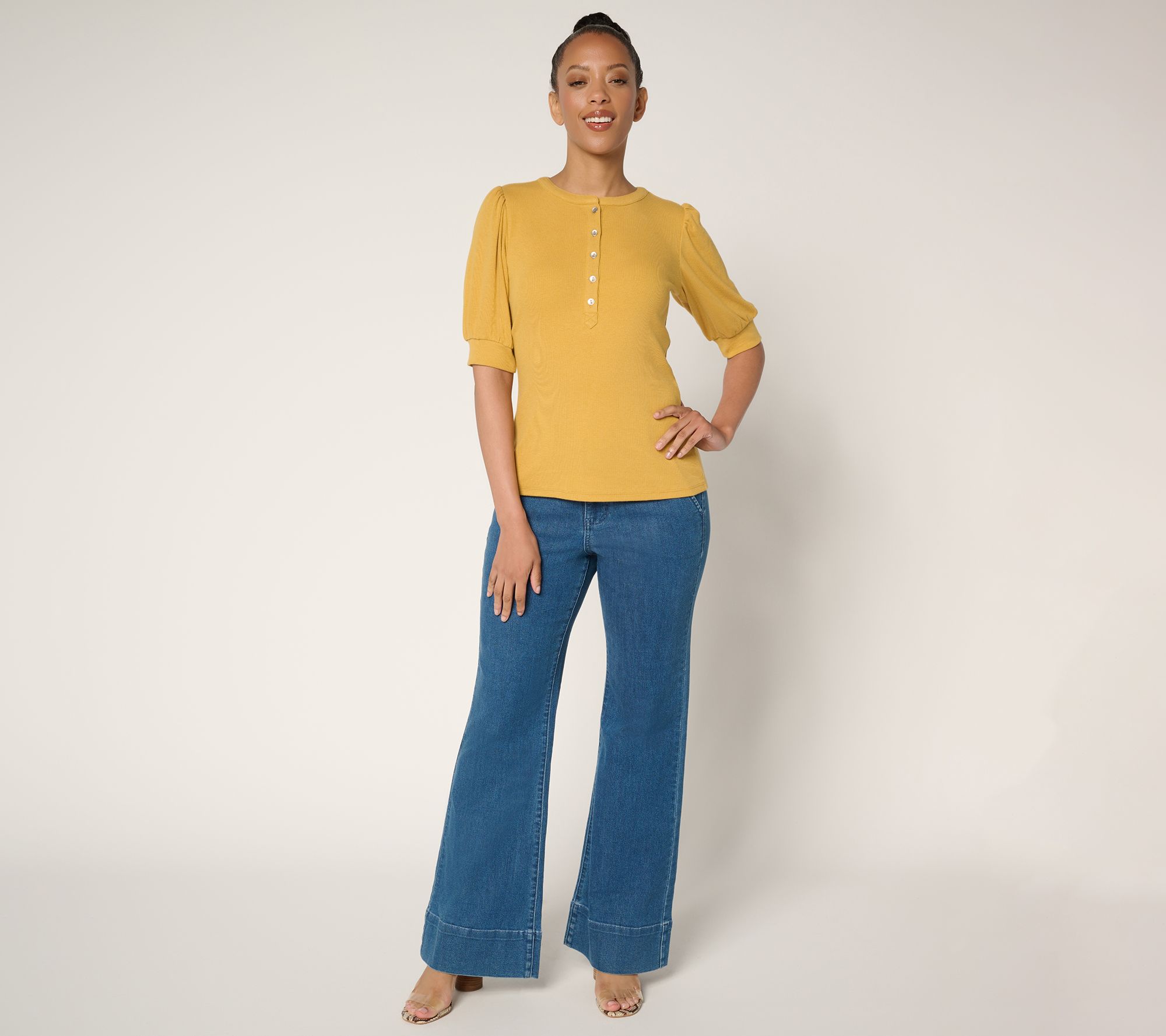 Me by Jennie Garth Poet Puff Sleeve Henley Top