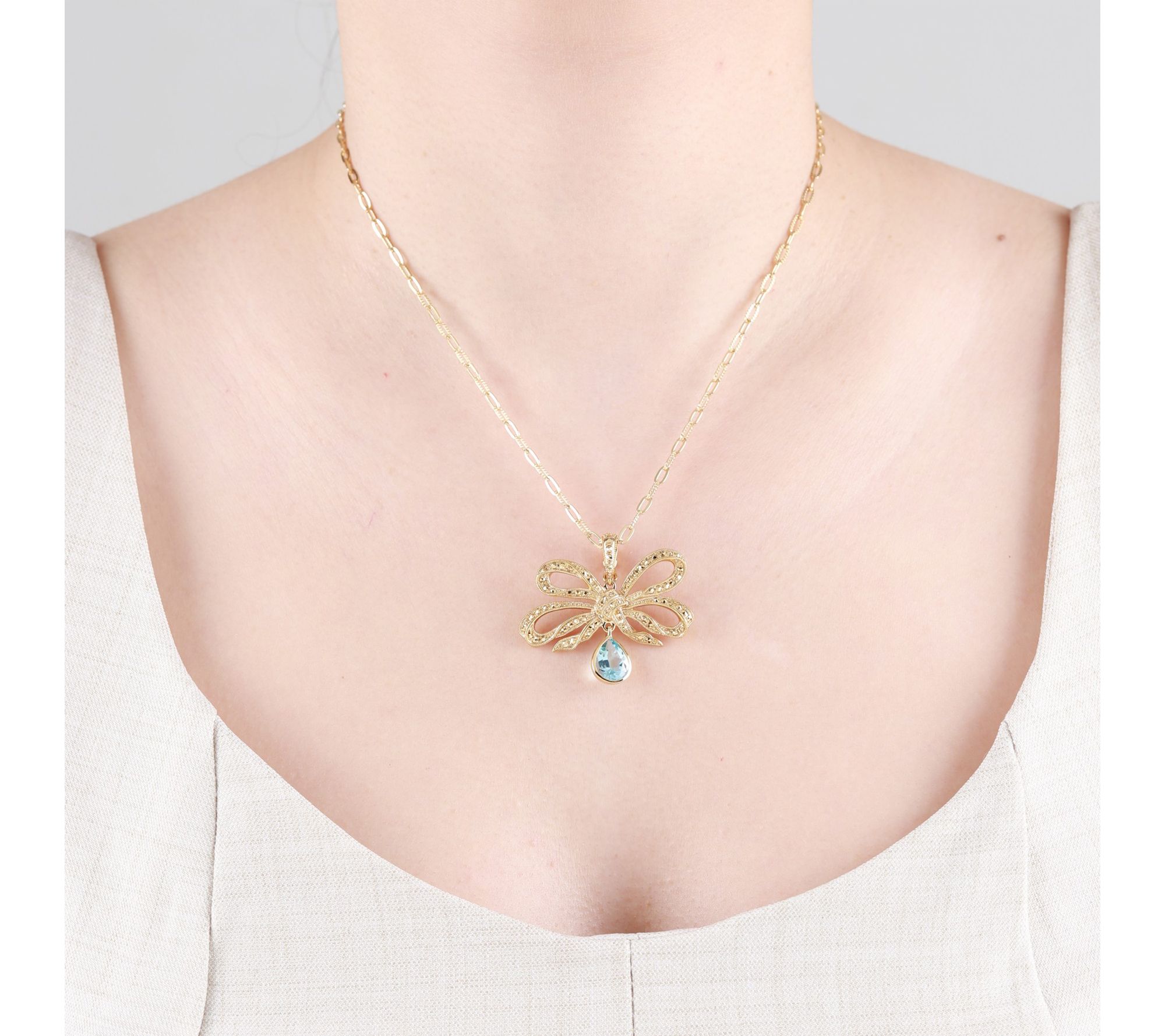 Dallas Prince 14K Clad Chrome Marcasite & BlueTopaz Necklace