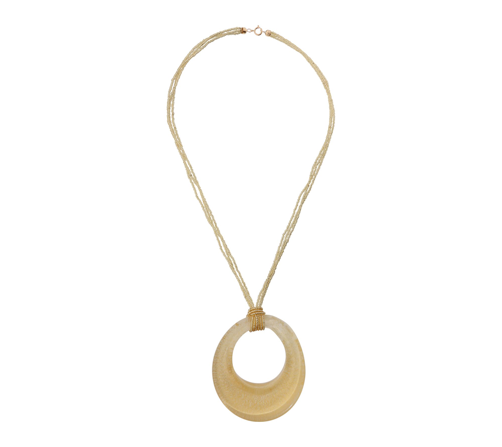 Italian Gold Murano Glass Pendant on Bead Necklace, 14K