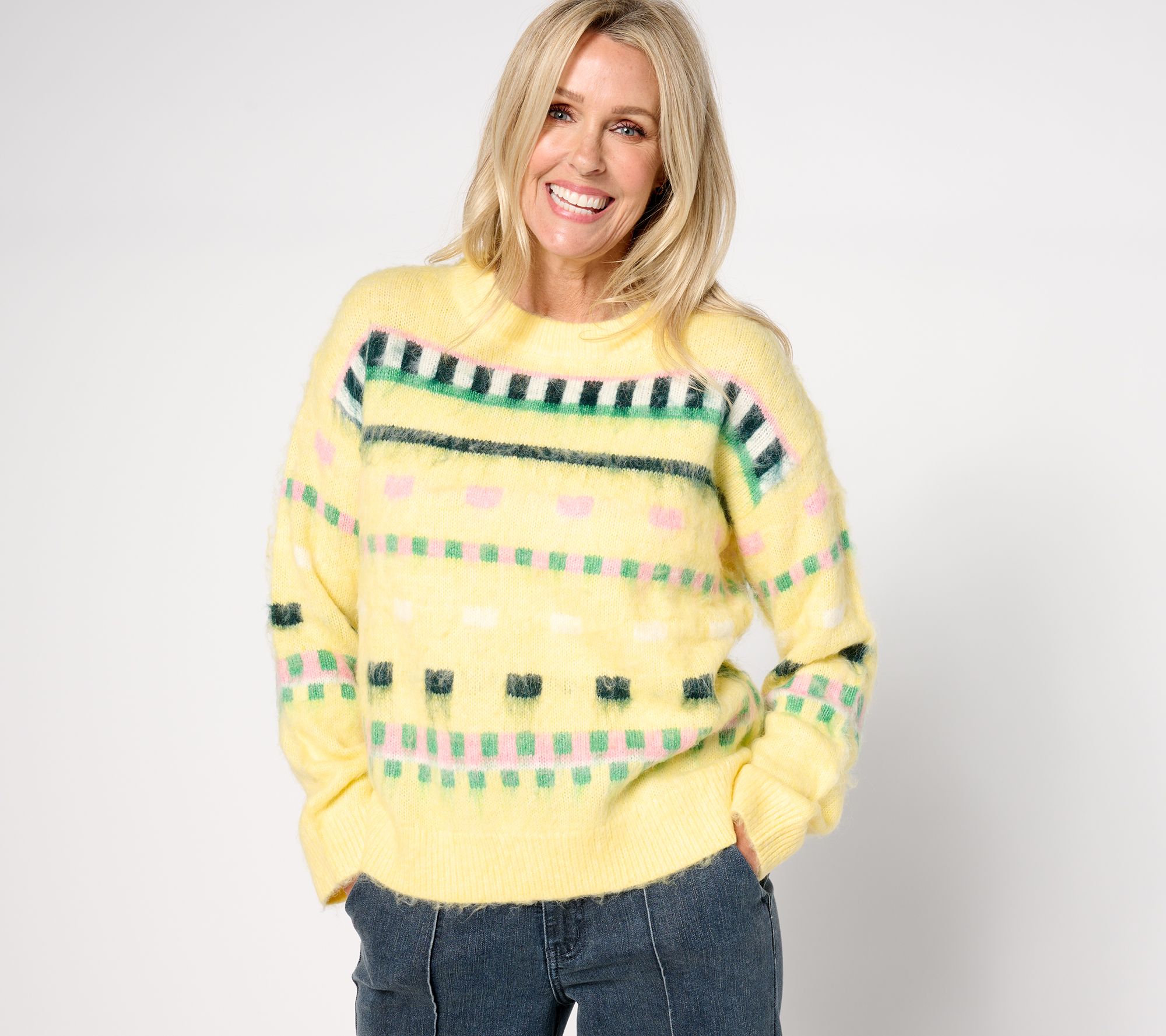 by Stacy London Patterned Crew Neck Cozy Sweater