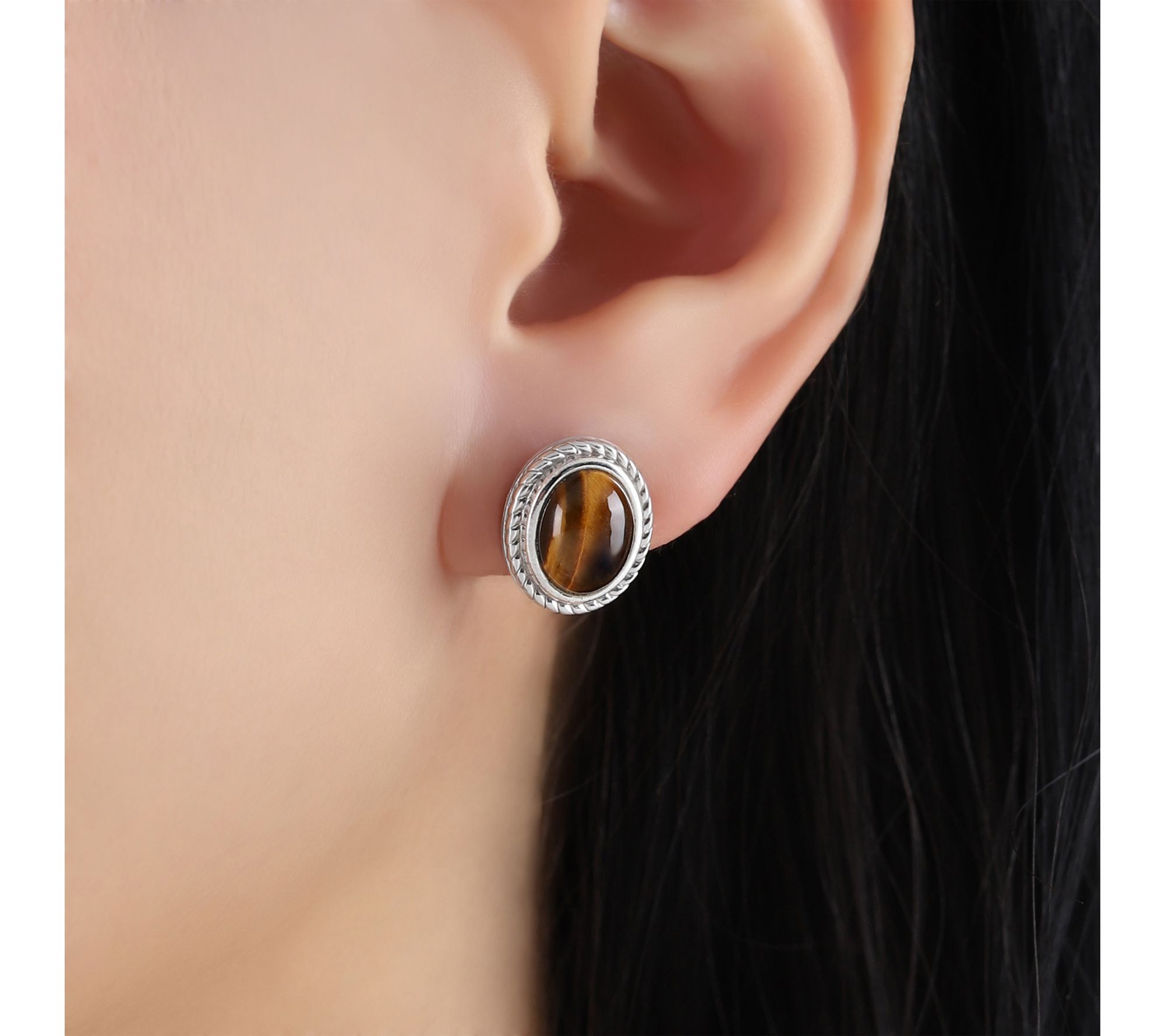 Ariva Sterling Silver Tiger Eye Arden Button Earrings