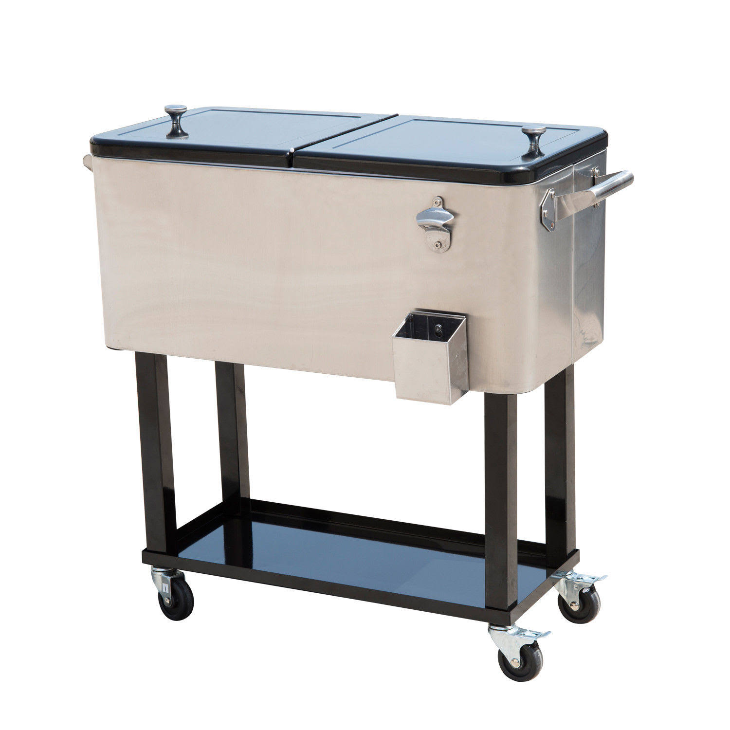Outsunny 80 Quart Stainless Steel Portable Rolling Storage Cooler Cart