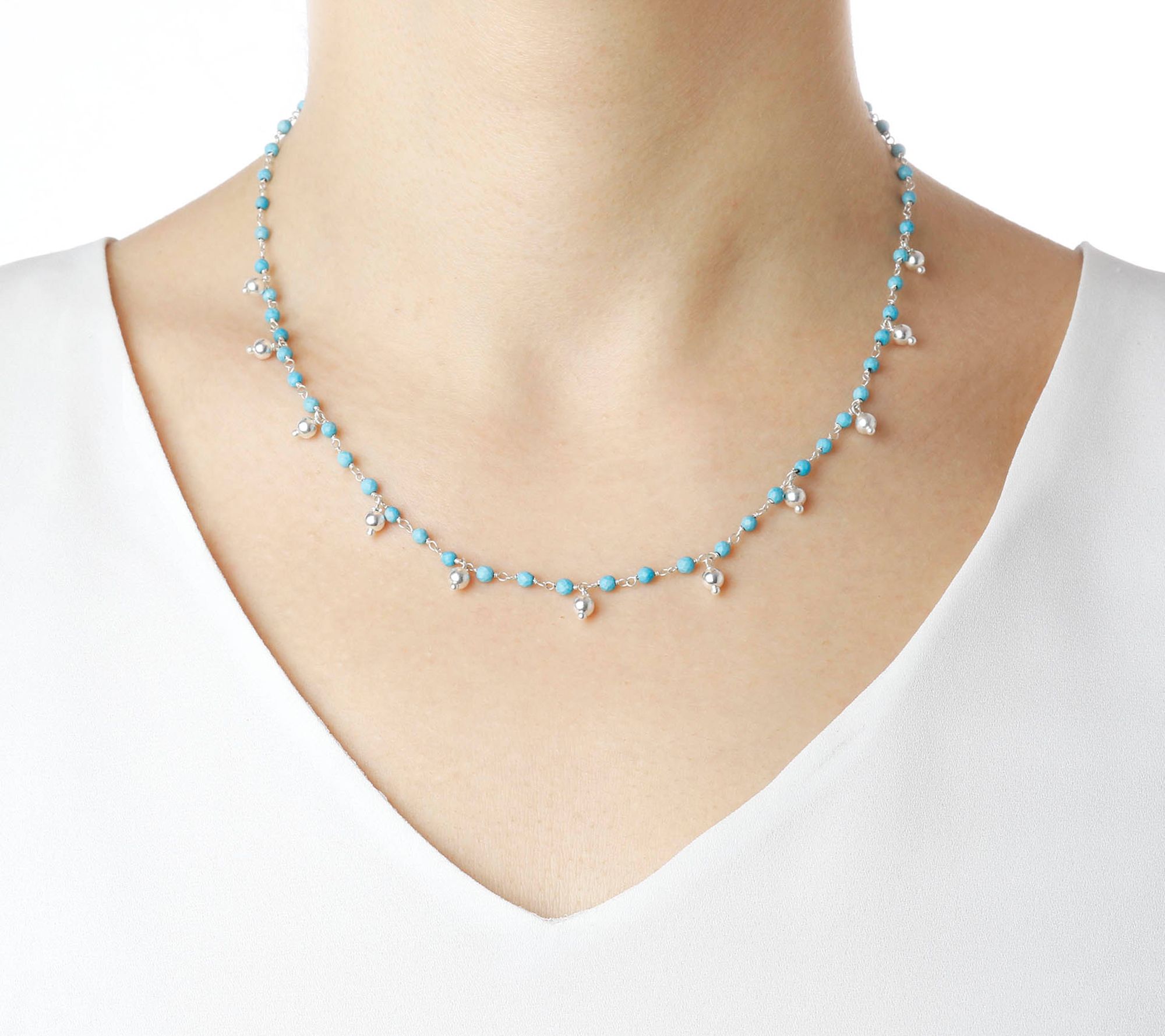 Italian Silver Gemstone & Dangle Bead Necklace