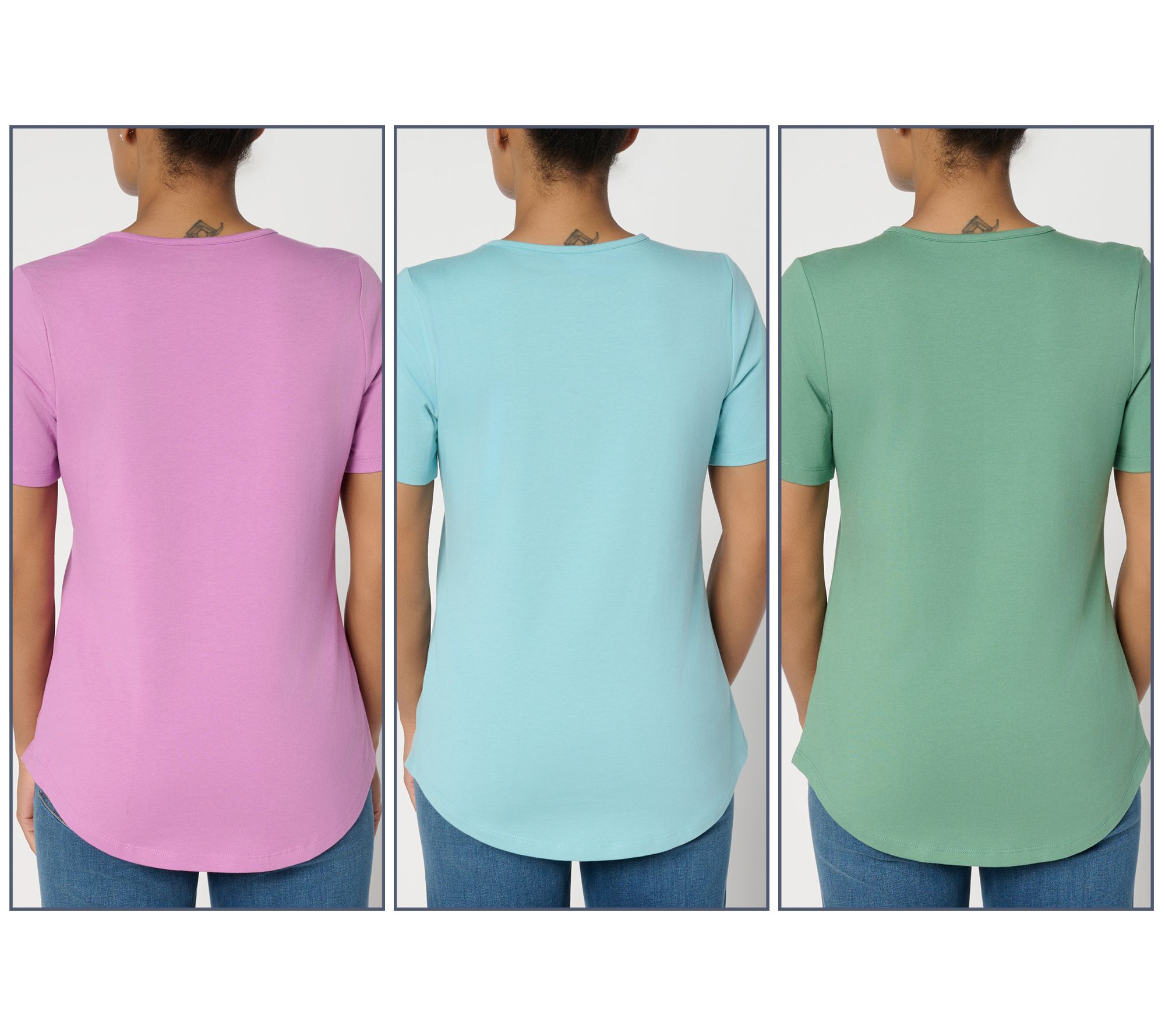 Denim & Co. Essentials Perfect Jersey Variety 3-Pack Short Slv Tops