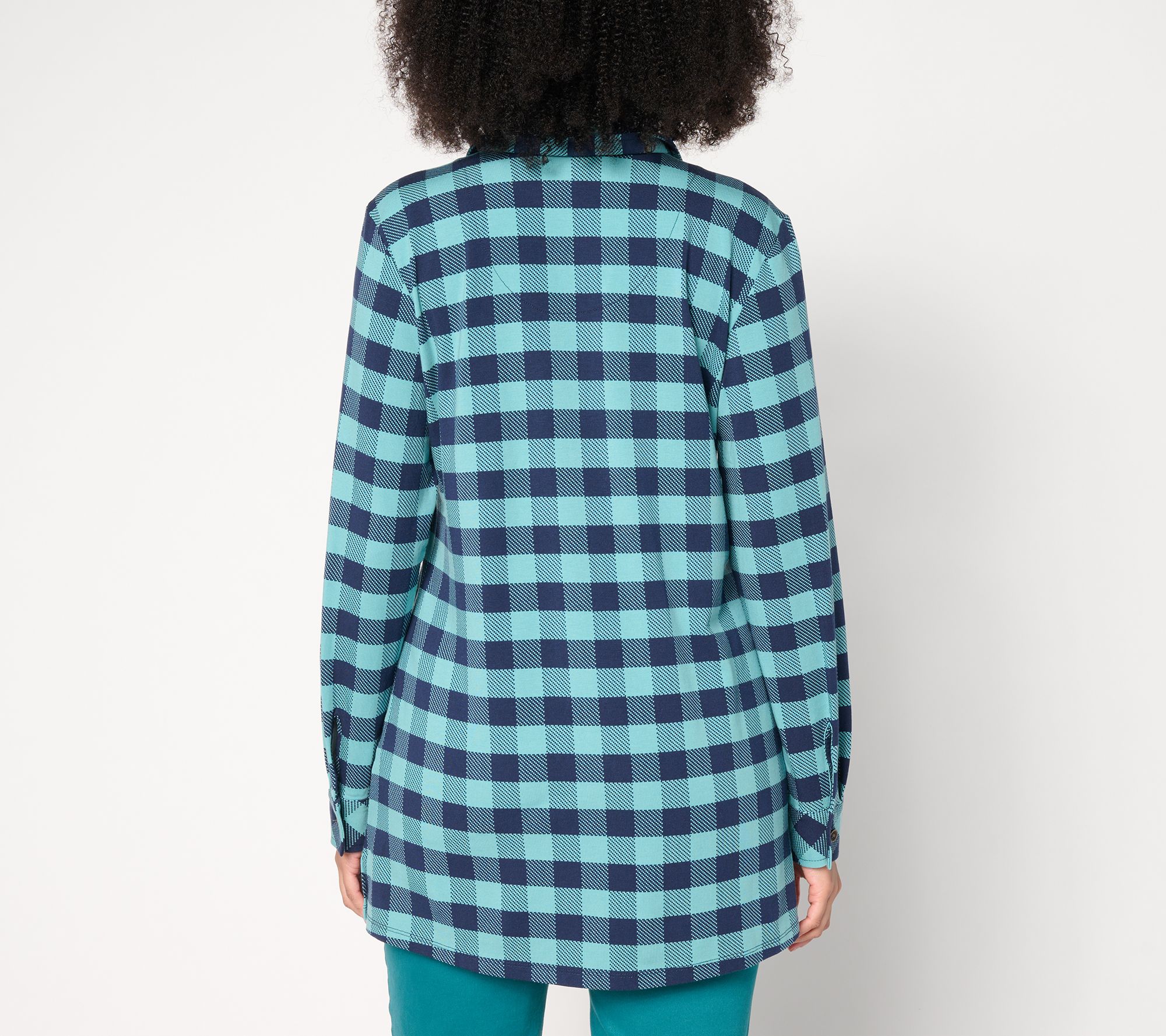 Denim & Co. Petite Buffalo Check So Soft Jersey Henley Tunic