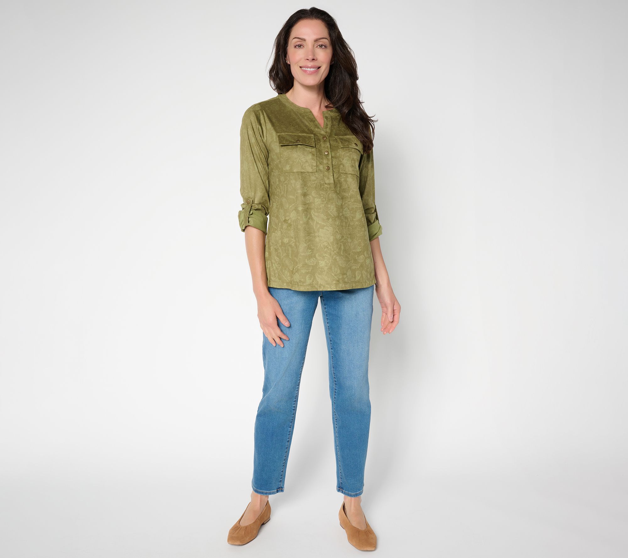 Belle Boho by Kim Gravel Persuede Me Snappy Shadow Henley Top