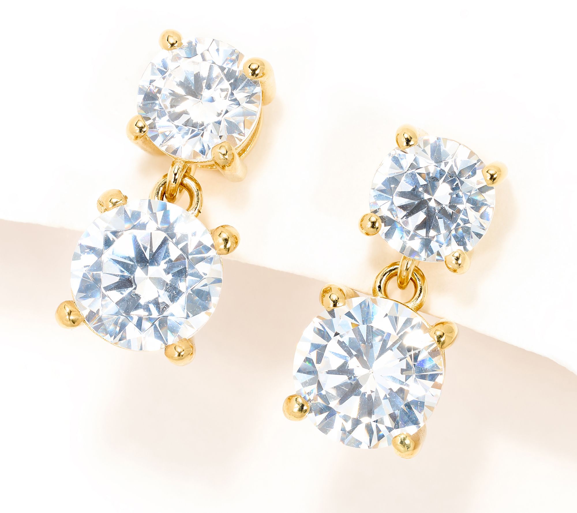 Diamonique Double Stone Dangle Earrings, Sterling Silver