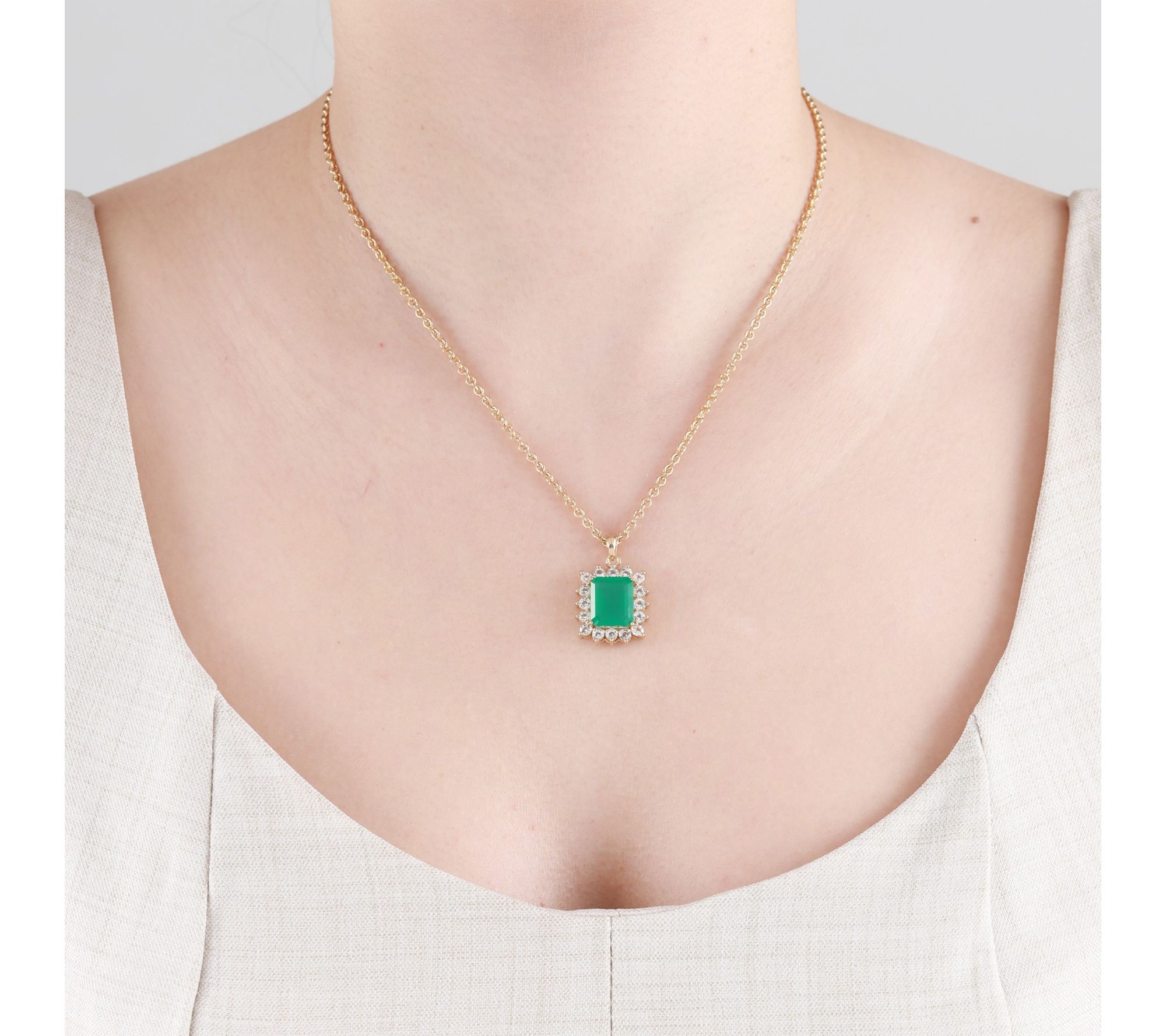 Ariva 18K Clad Green Chalcedony & White Topaz Vivien Necklace