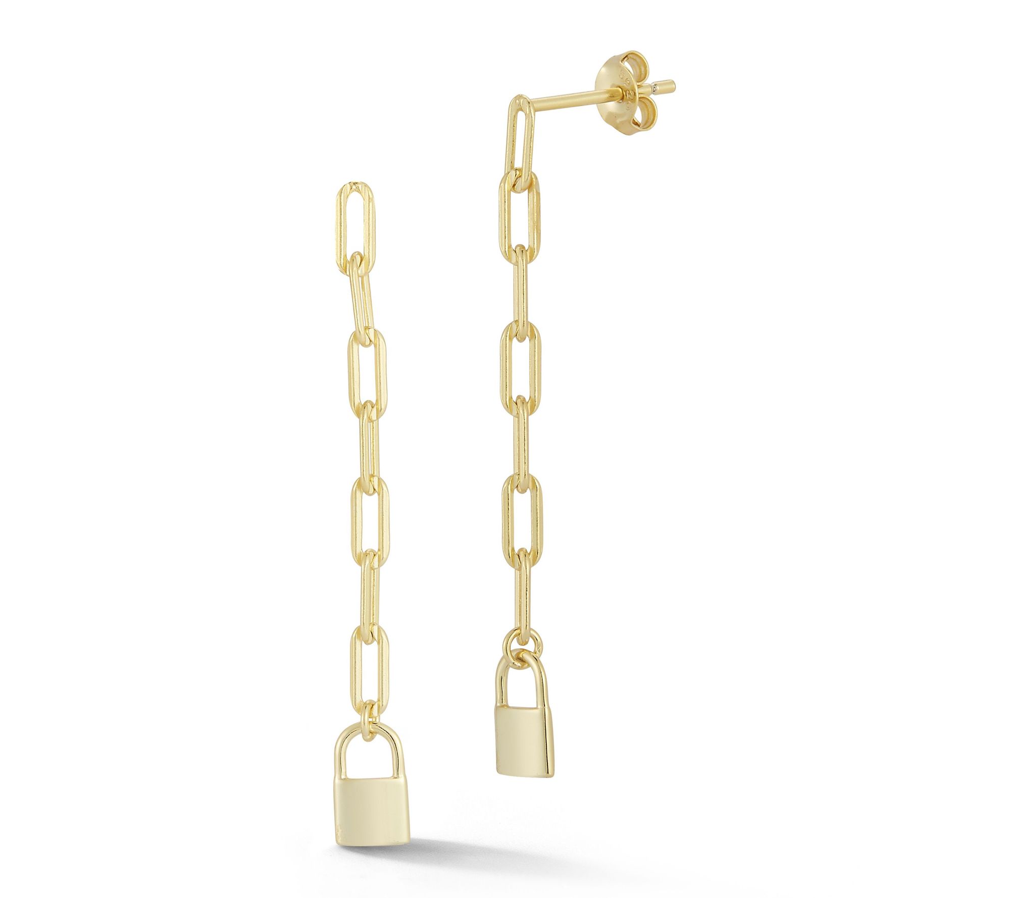Sterlina Silver Padlock Chain Drop Earrings, Sterling
