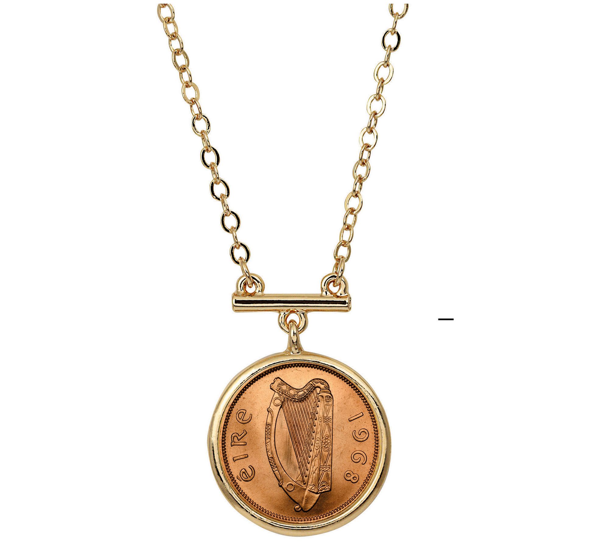 Irish Penny Coin Goldtone Bar Necklace