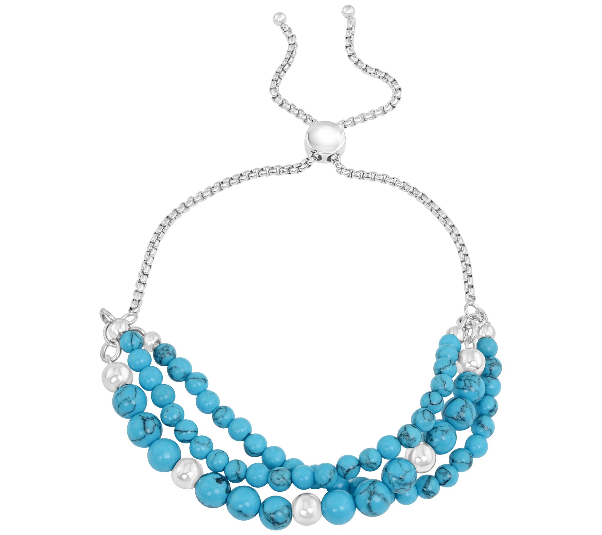 Steel by Design Howlite and Steel Bead Slider Bracelet